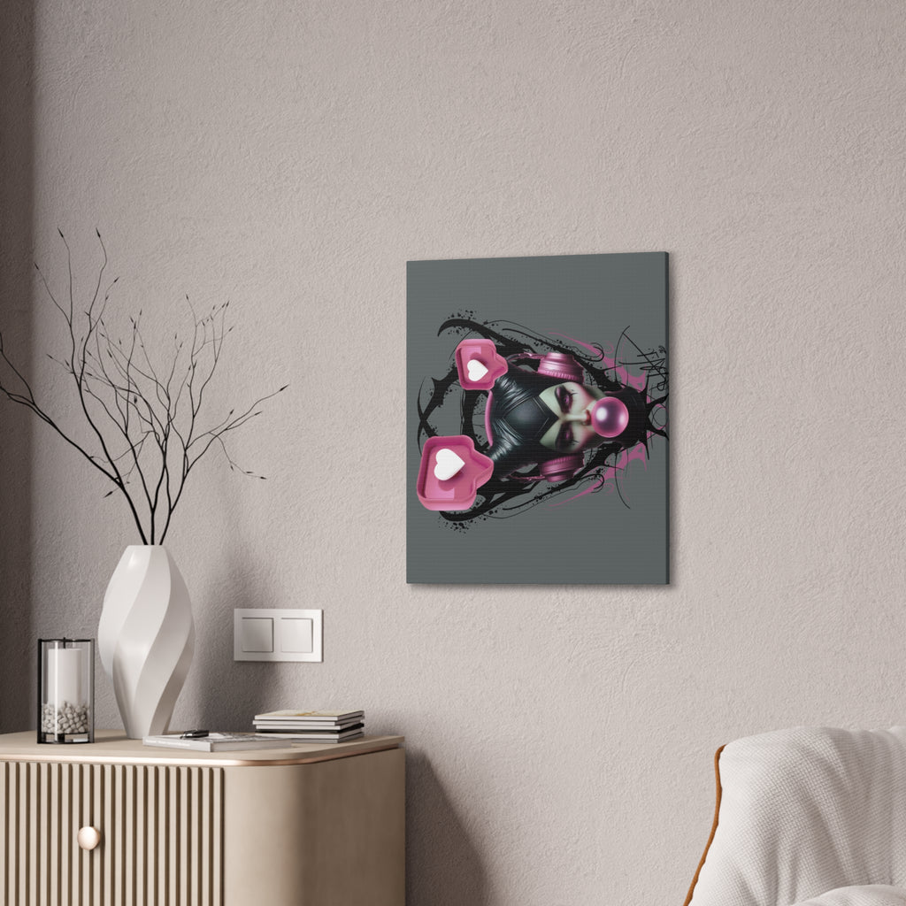 Gothic Pop Art Canvas Print — Pink Headphones & Bubblegum Femme