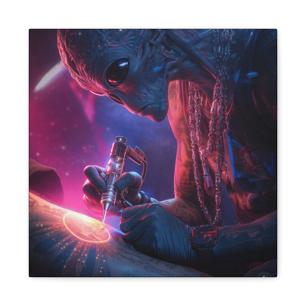 Alien Artist Canvas Print — Neon Sci‑Fi Wall Art