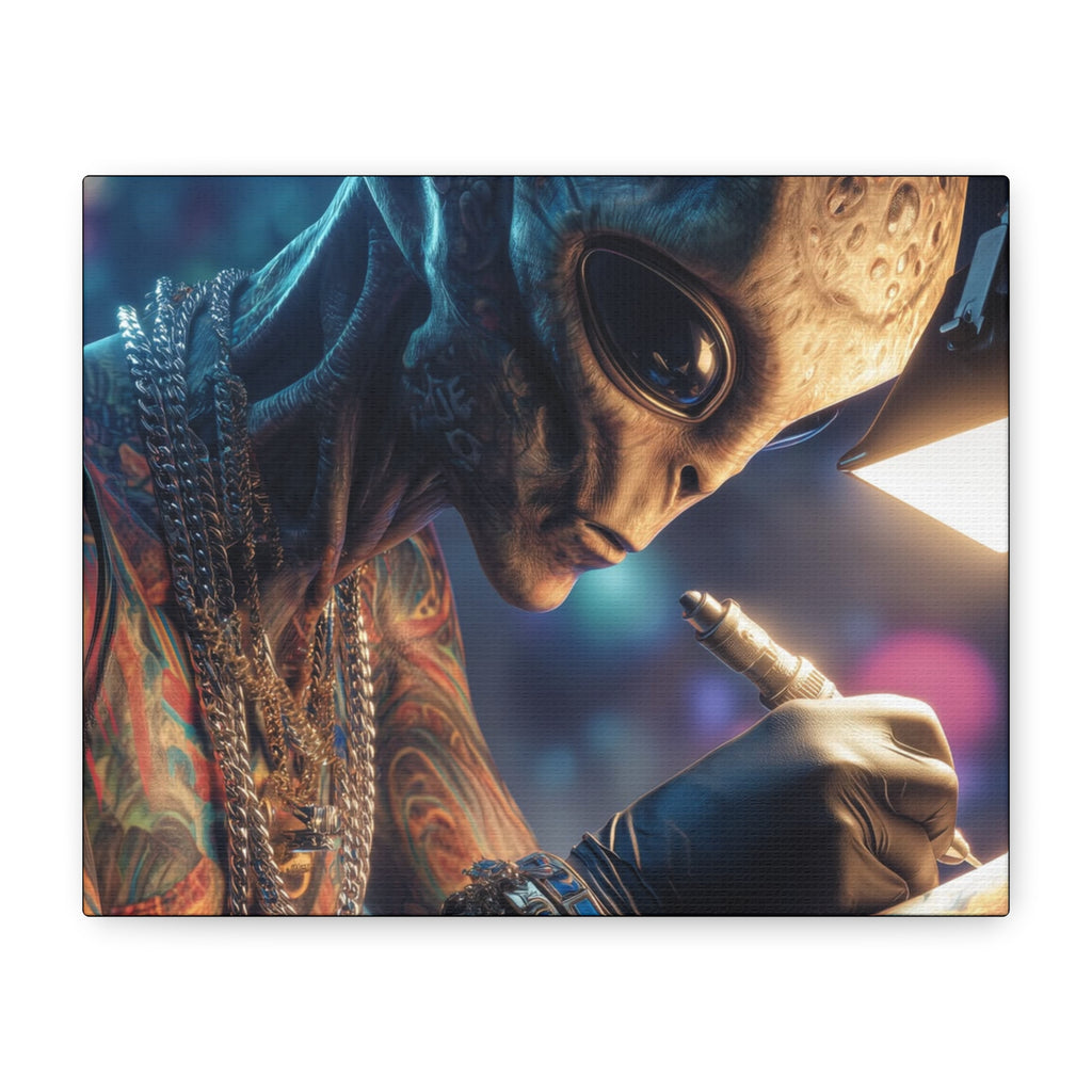 Alien Tattoo Artist Canvas Print — Matte Stretched Wall Art