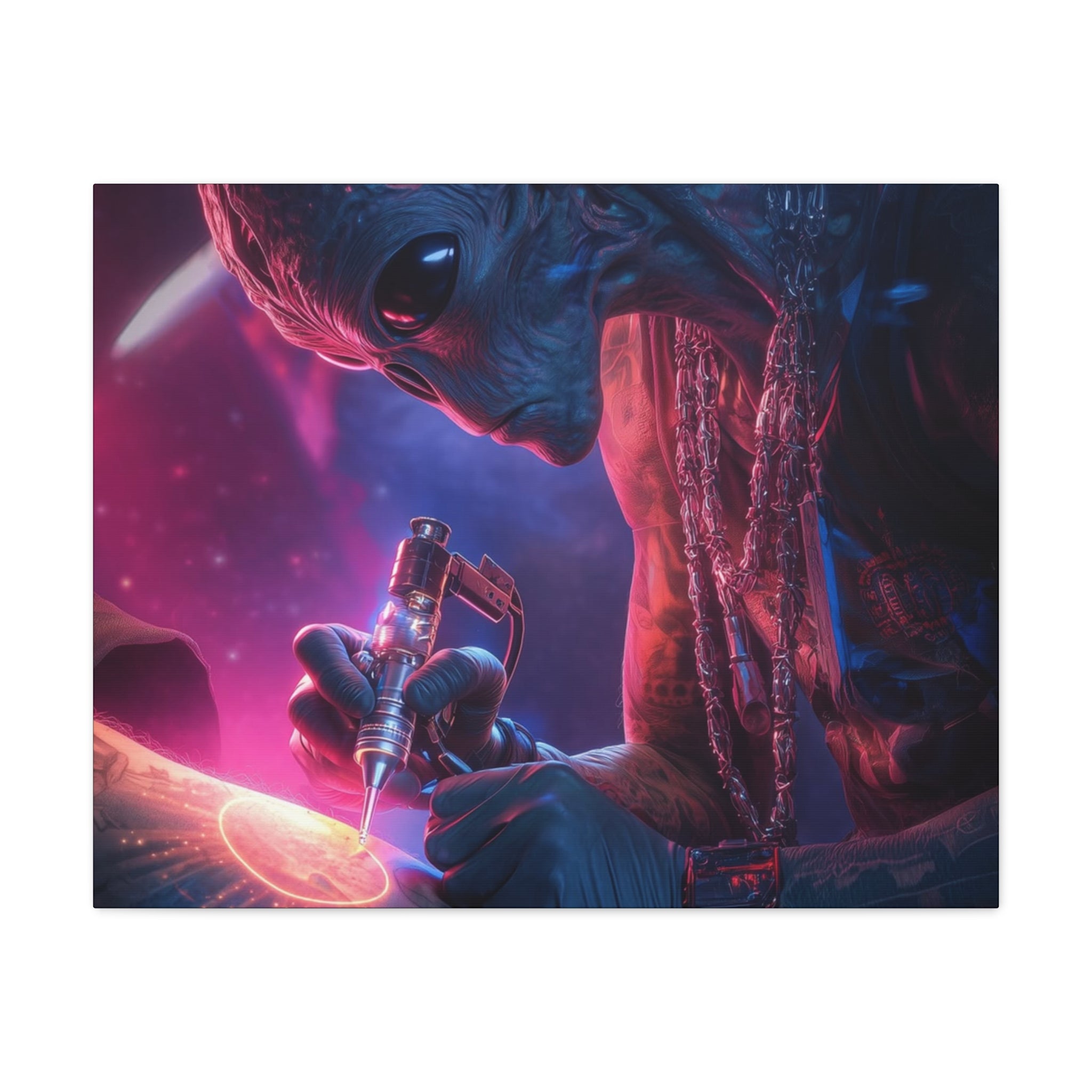 Alien Artist Canvas Print — Neon Sci‑Fi Wall Art