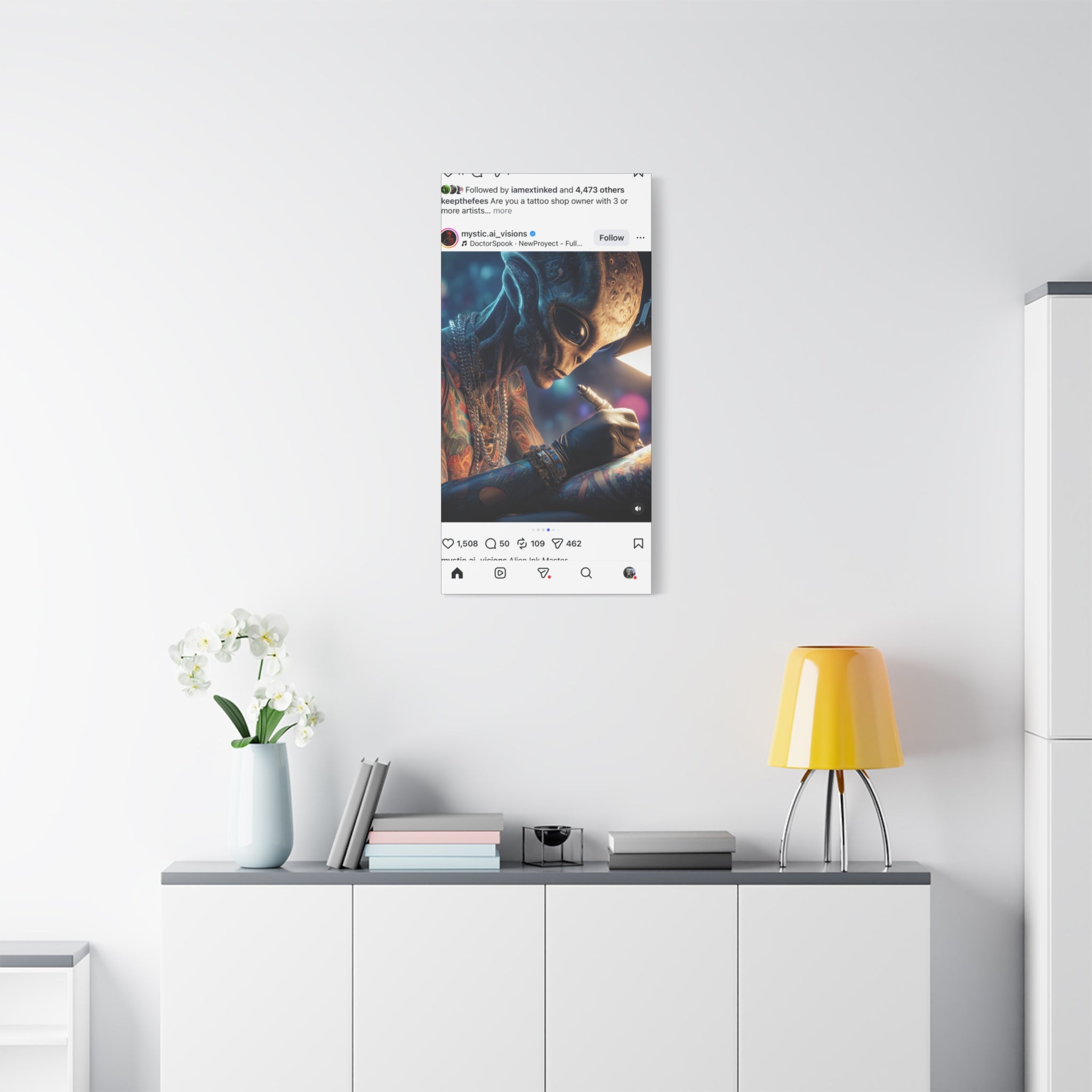 Alien Tattoo Artist Canvas Print — Matte Stretched Wall Art