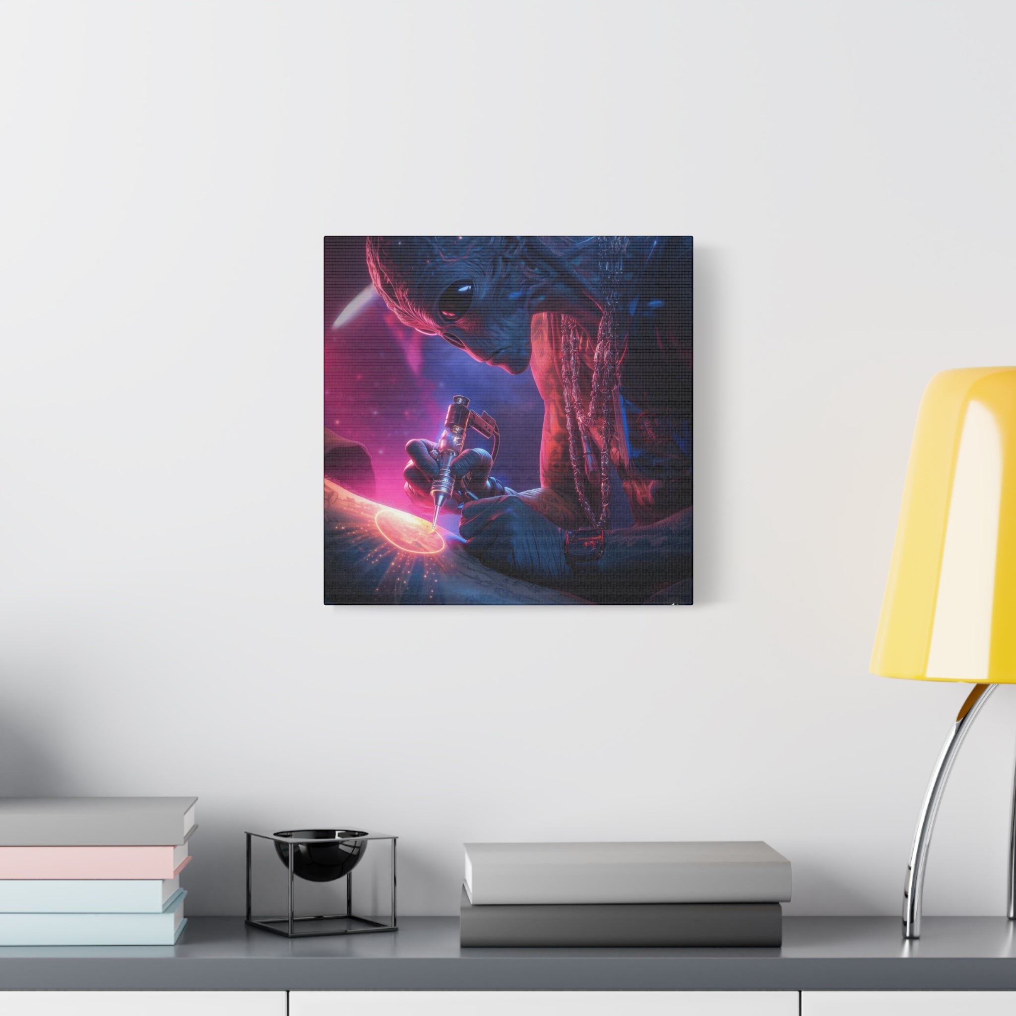 Alien Artist Canvas Print — Neon Sci‑Fi Wall Art