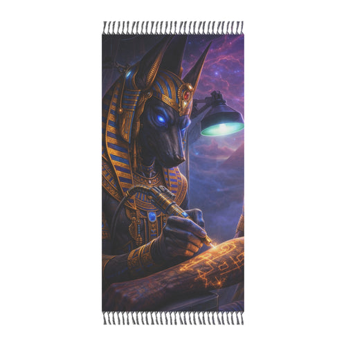 Anubis Cosmic Beach Towel — Egyptian God Design, Mystical Boho Surf Throw