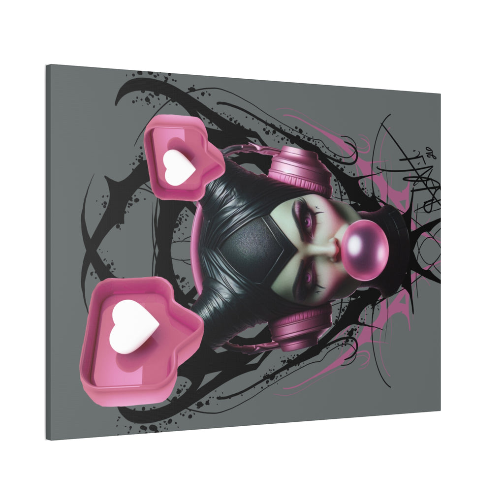 Gothic Pop Art Canvas Print — Pink Headphones & Bubblegum Femme