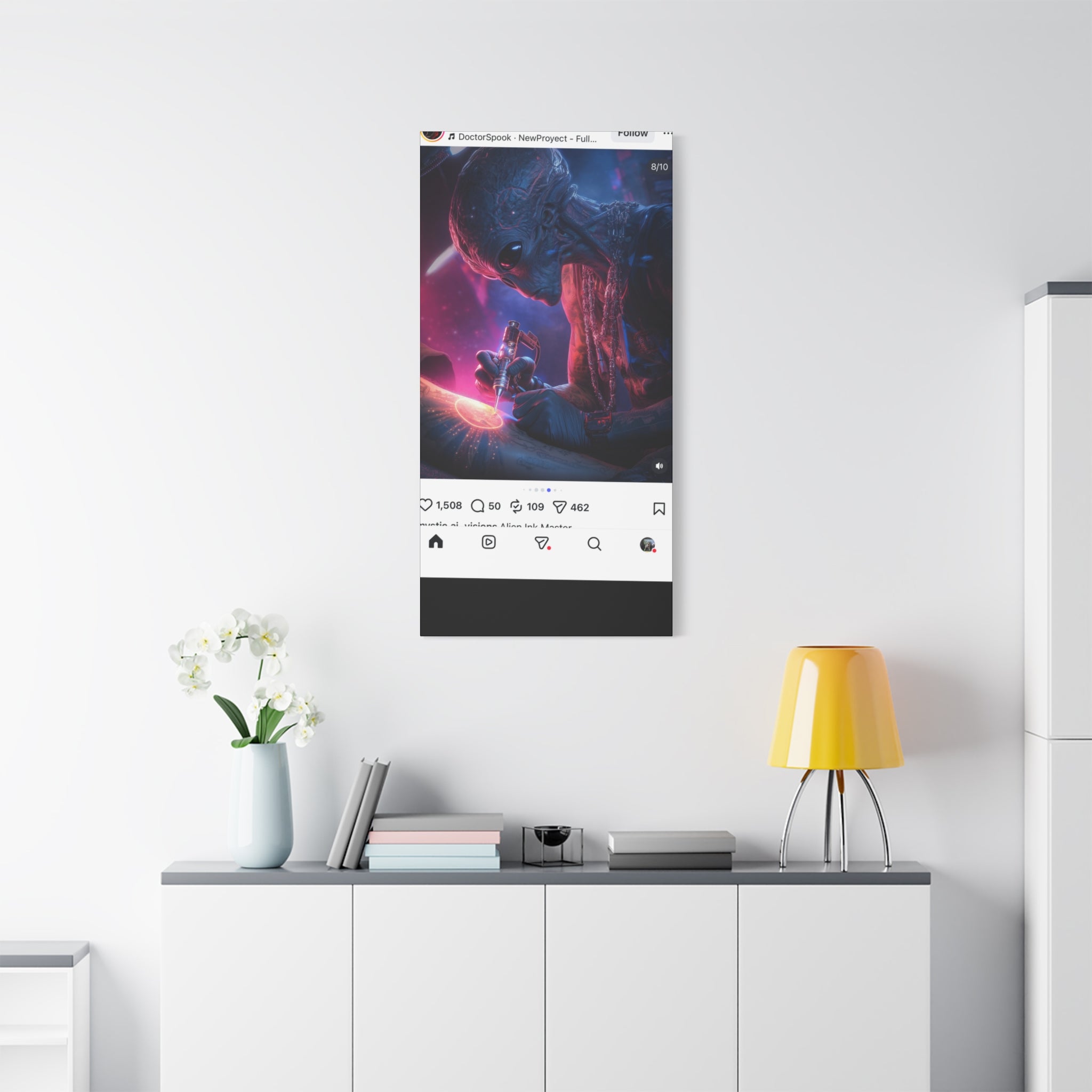 Alien Artist Canvas Print — Neon Sci‑Fi Wall Art