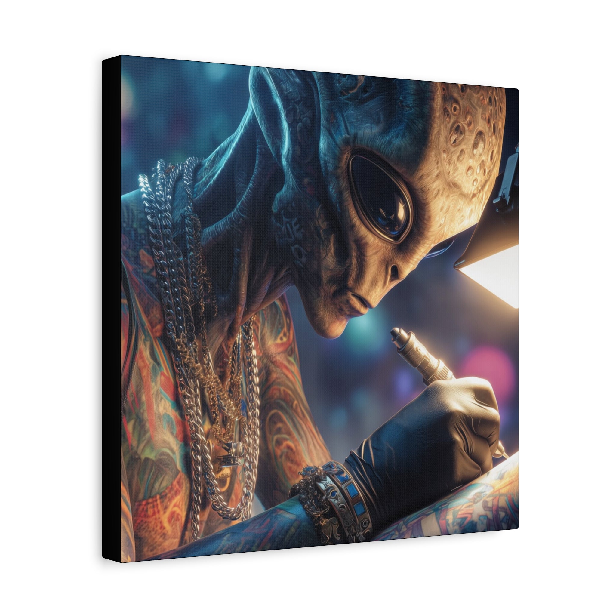 Alien Tattoo Artist Canvas Print — Matte Stretched Wall Art