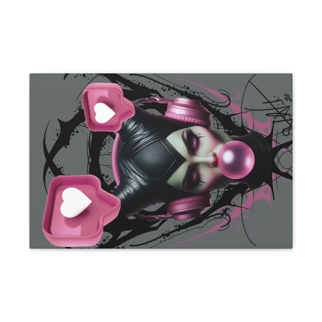 Gothic Pop Art Canvas Print — Pink Headphones & Bubblegum Femme