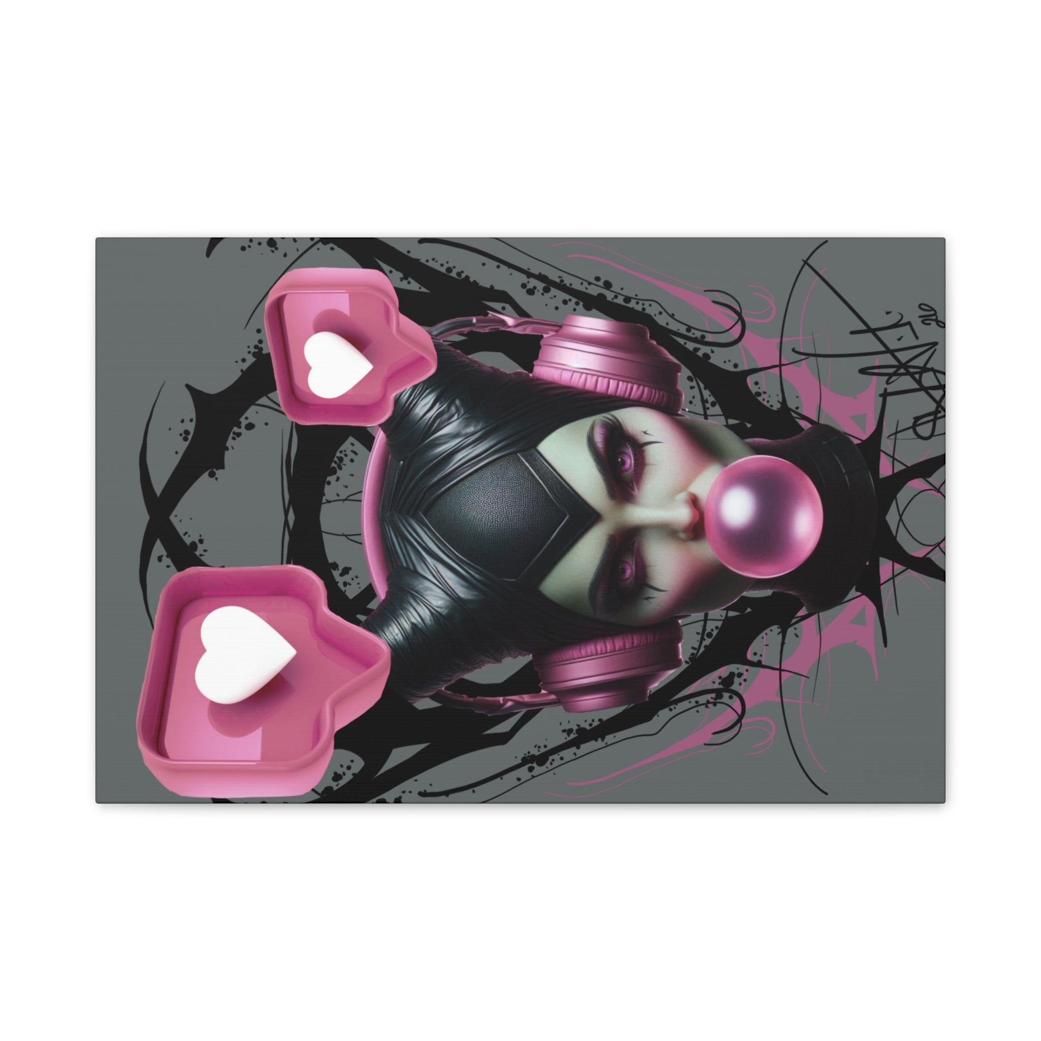 Gothic Pop Art Canvas Print — Pink Headphones & Bubblegum Femme