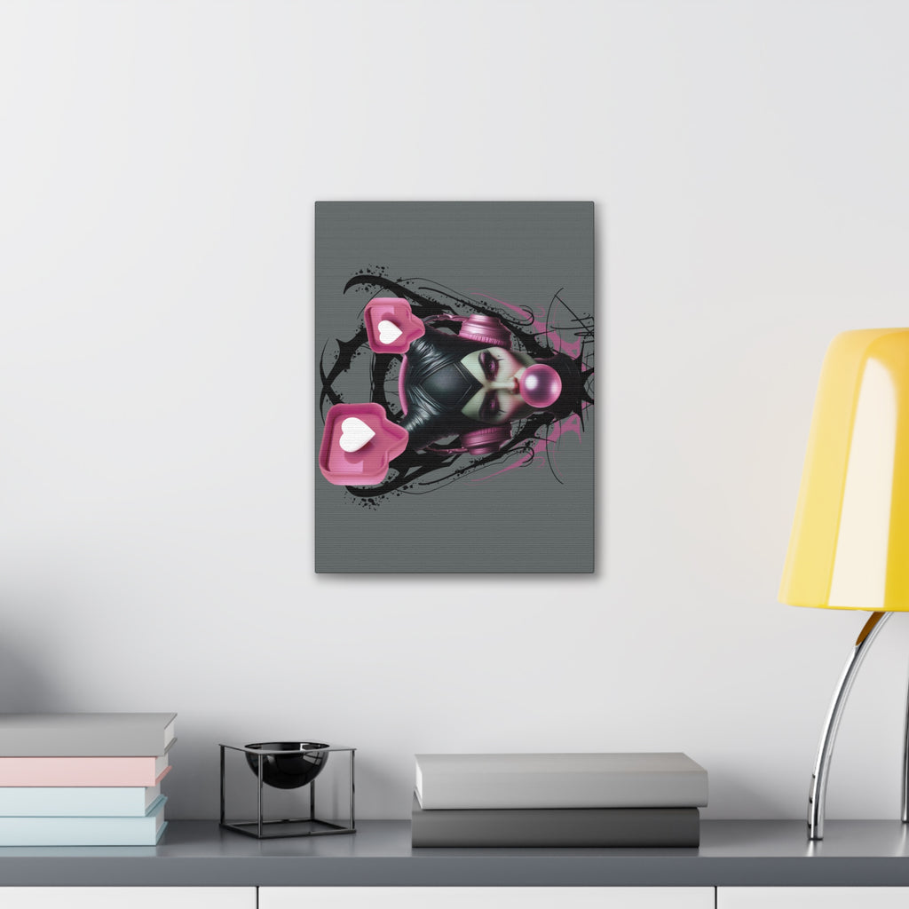 Gothic Pop Art Canvas Print — Pink Headphones & Bubblegum Femme