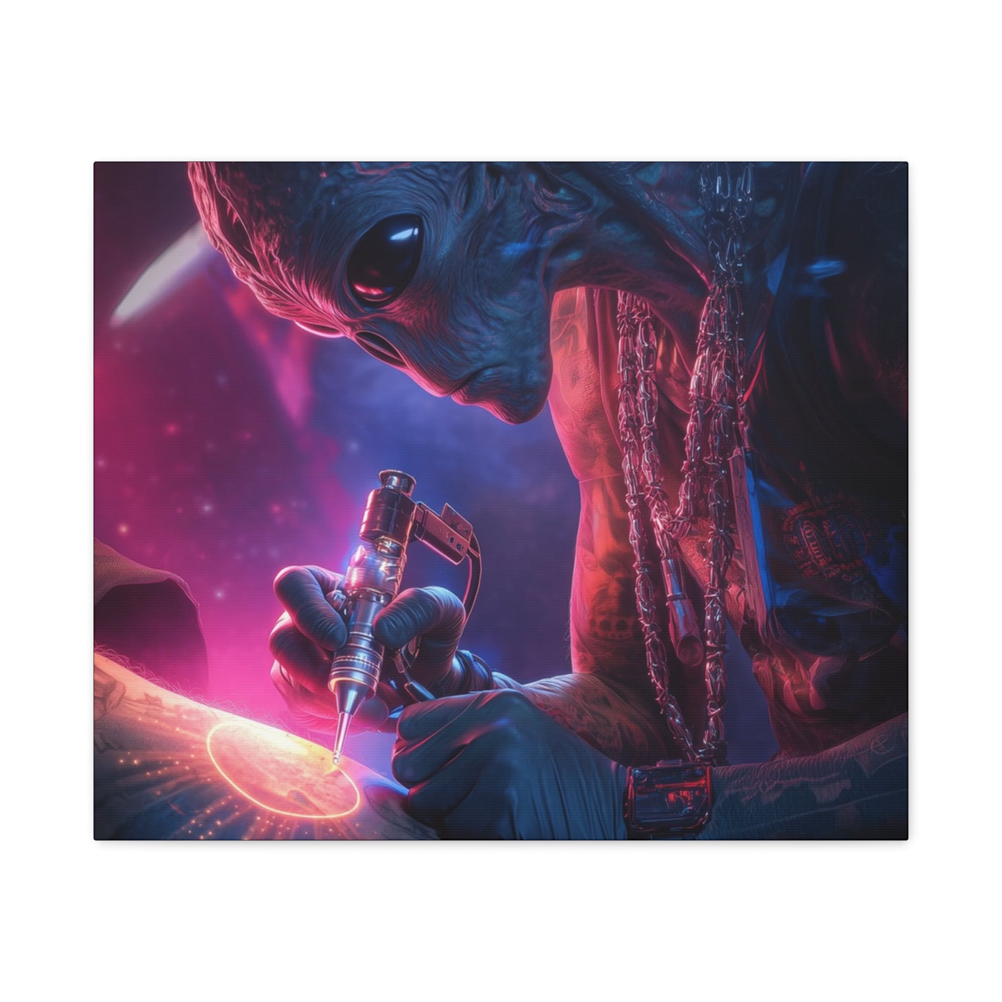 Alien Artist Canvas Print — Neon Sci‑Fi Wall Art