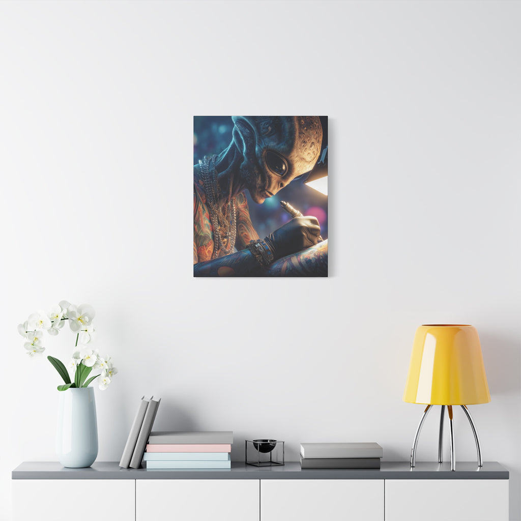 Alien Tattoo Artist Canvas Print — Matte Stretched Wall Art