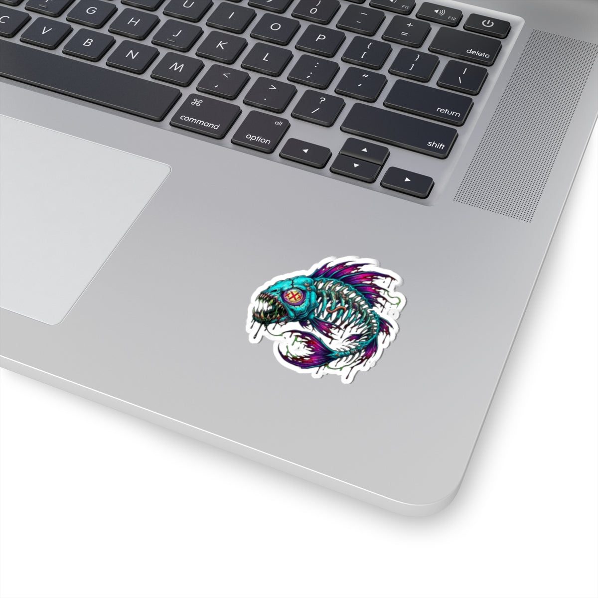 Neon Zombie Fish Sticker — Kiss-Cut Vinyl Decal for Laptops & Skateboards
