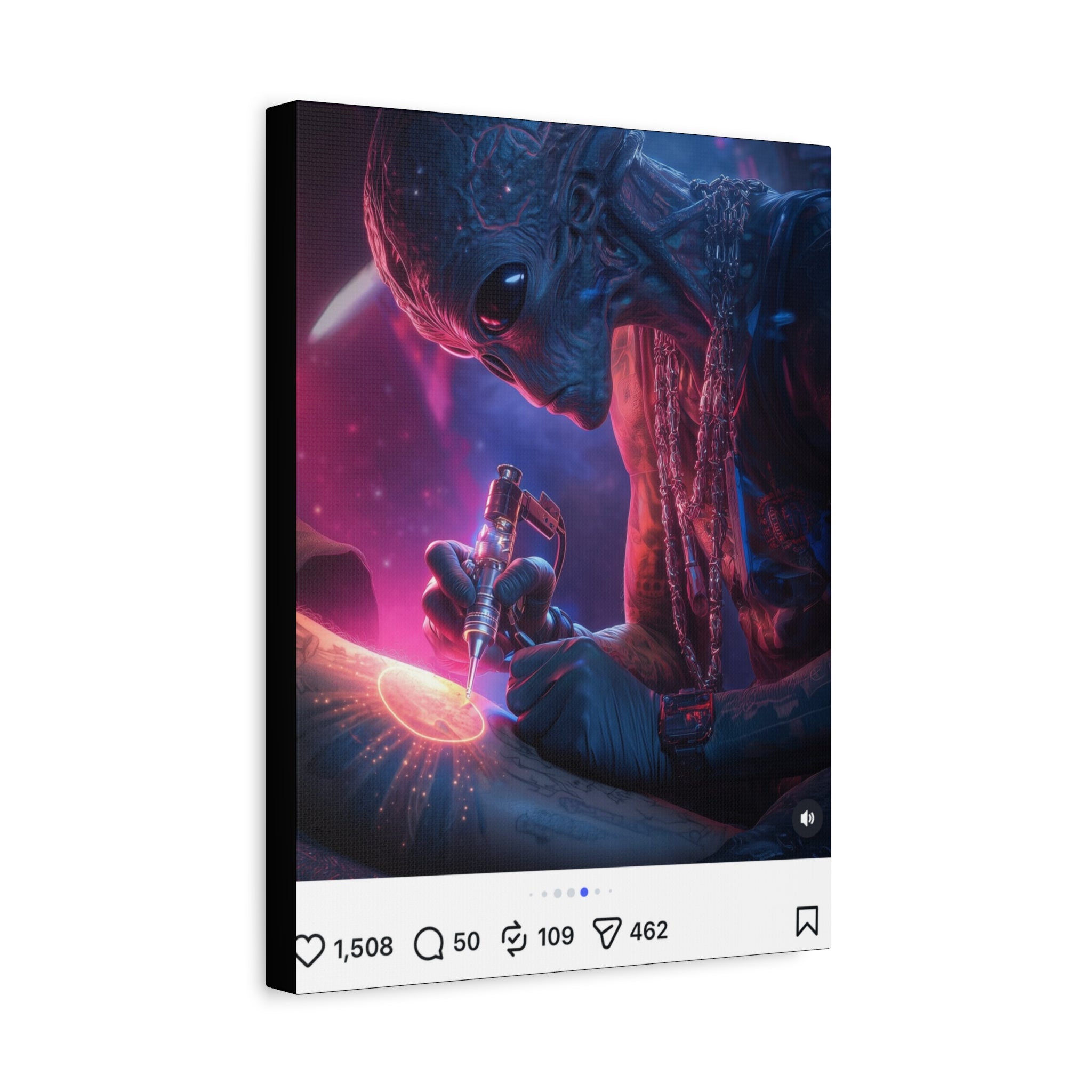 Alien Artist Canvas Print — Neon Sci‑Fi Wall Art