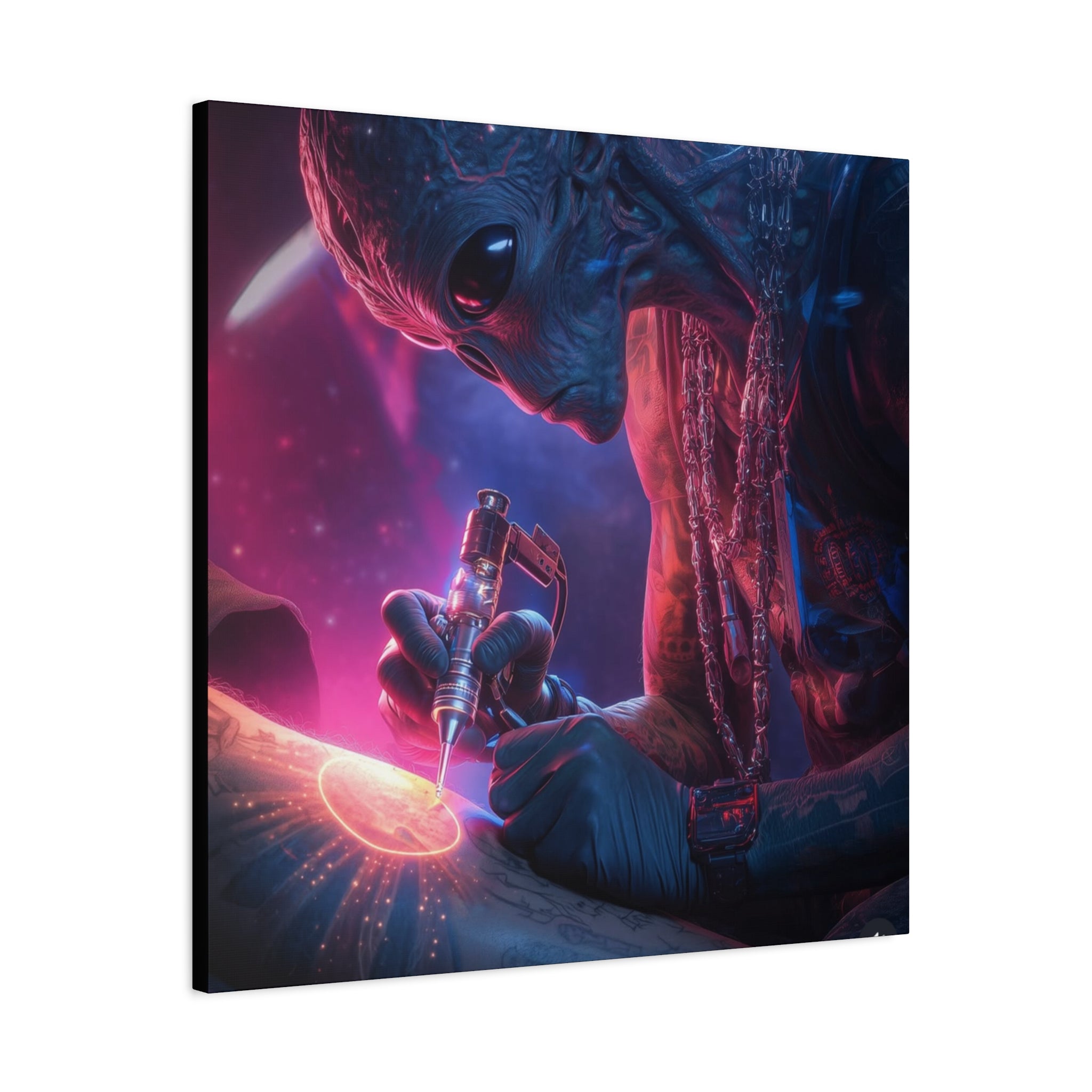 Alien Artist Canvas Print — Neon Sci‑Fi Wall Art