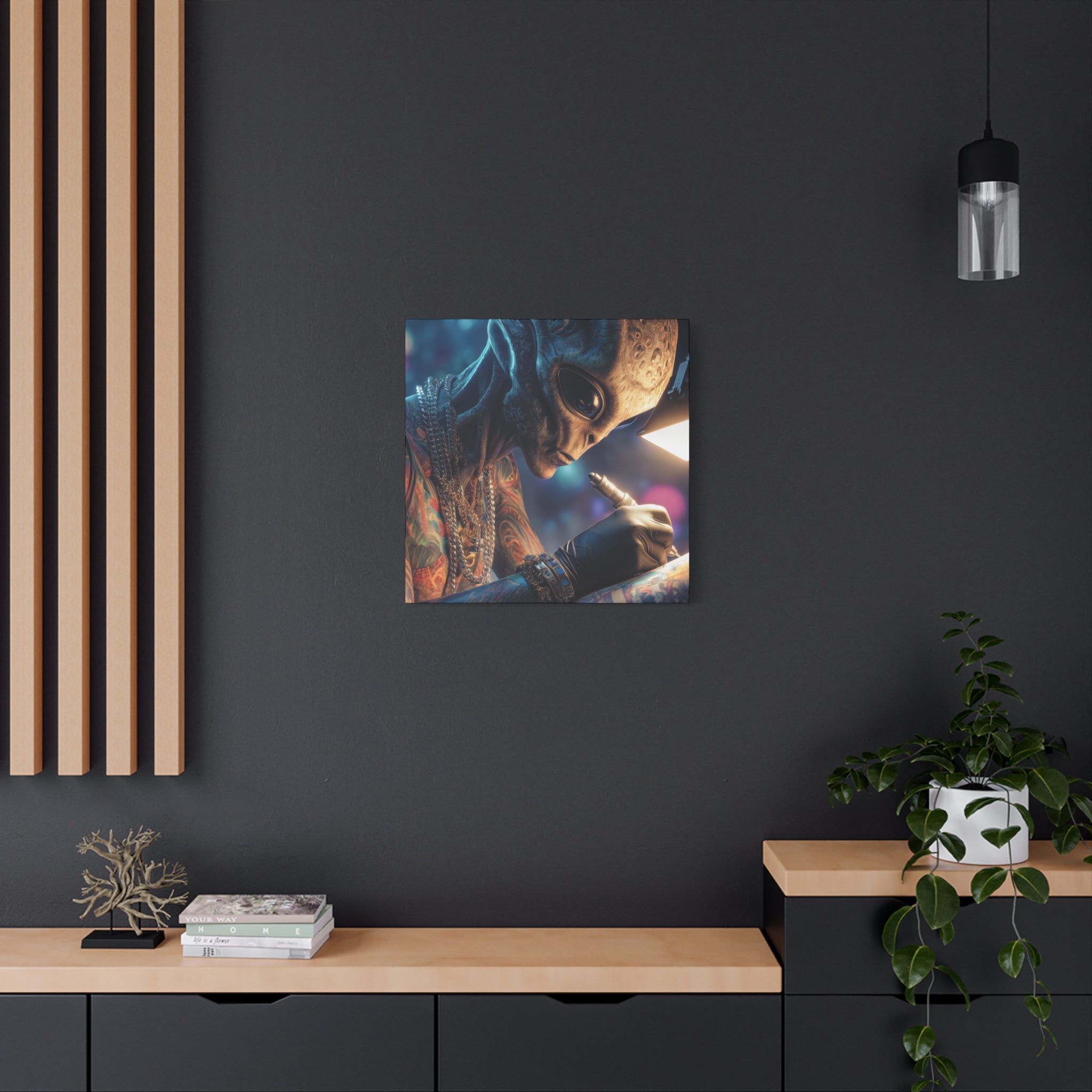 Alien Tattoo Artist Canvas Print — Matte Stretched Wall Art