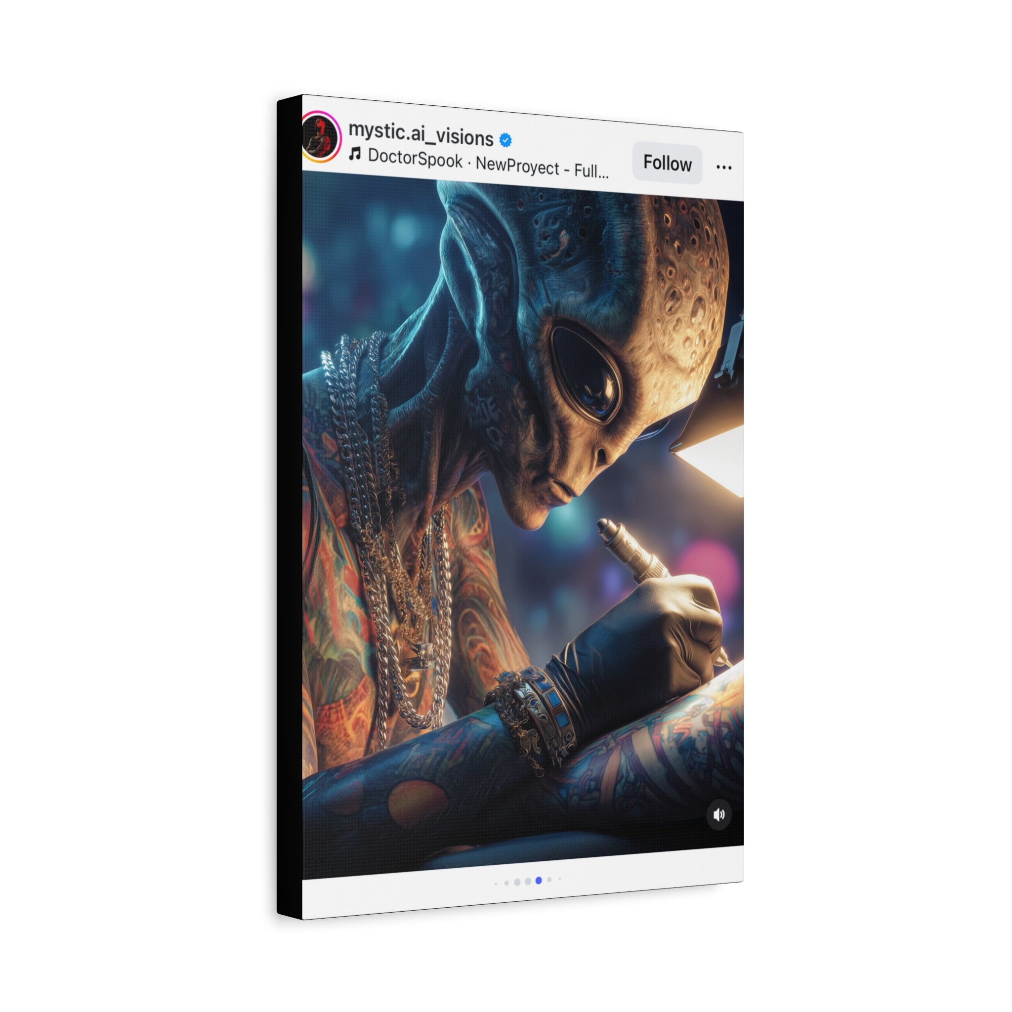 Alien Tattoo Artist Canvas Print — Matte Stretched Wall Art
