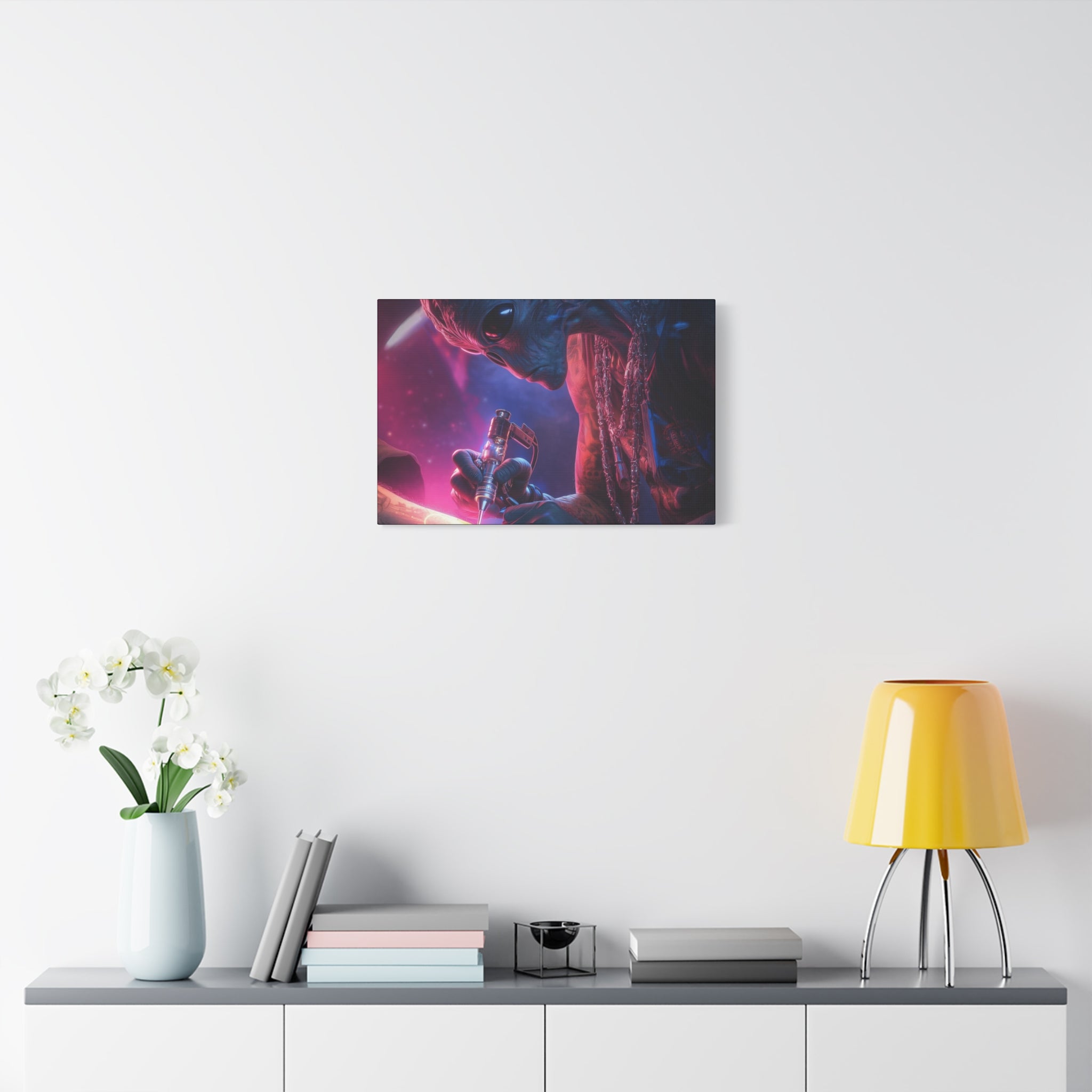 Alien Artist Canvas Print — Neon Sci‑Fi Wall Art