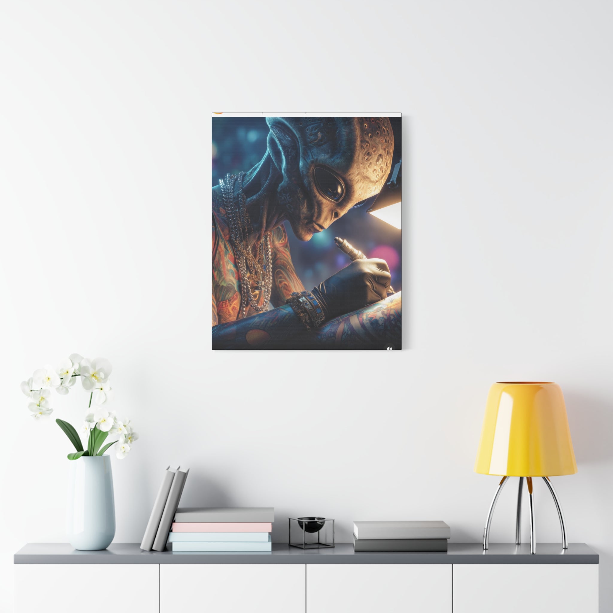 Alien Tattoo Artist Canvas Print — Matte Stretched Wall Art