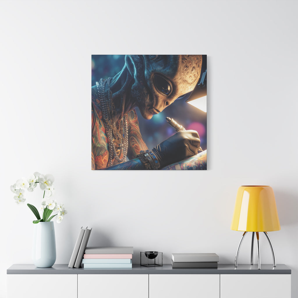 Alien Tattoo Artist Canvas Print — Matte Stretched Wall Art