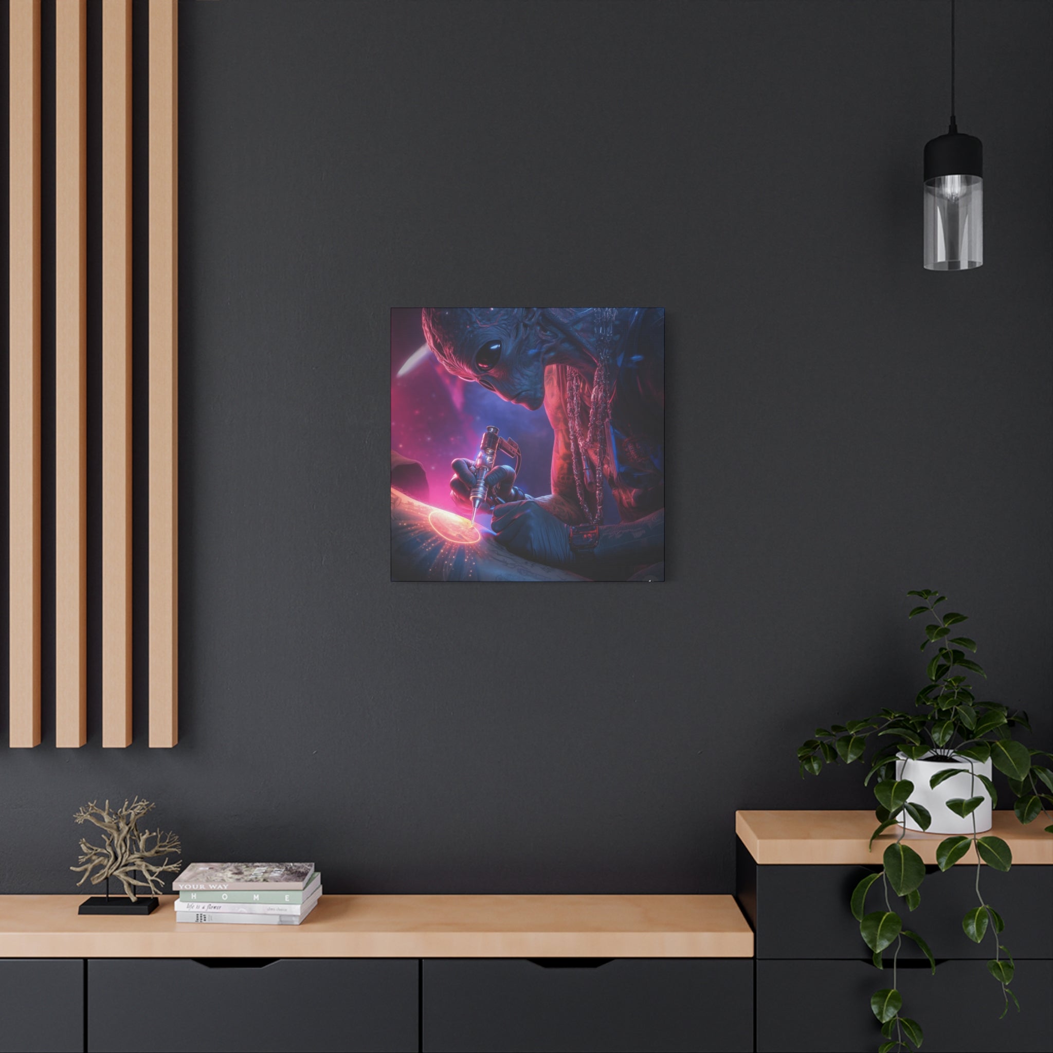 Alien Artist Canvas Print — Neon Sci‑Fi Wall Art