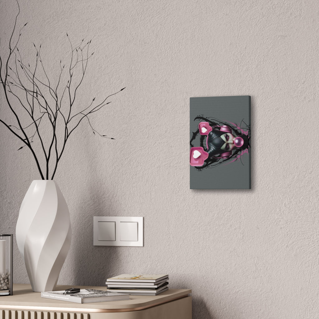 Gothic Pop Art Canvas Print — Pink Headphones & Bubblegum Femme