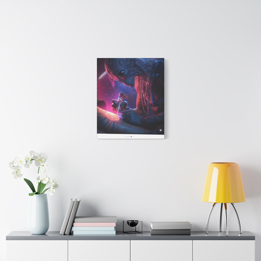 Alien Artist Canvas Print — Neon Sci‑Fi Wall Art