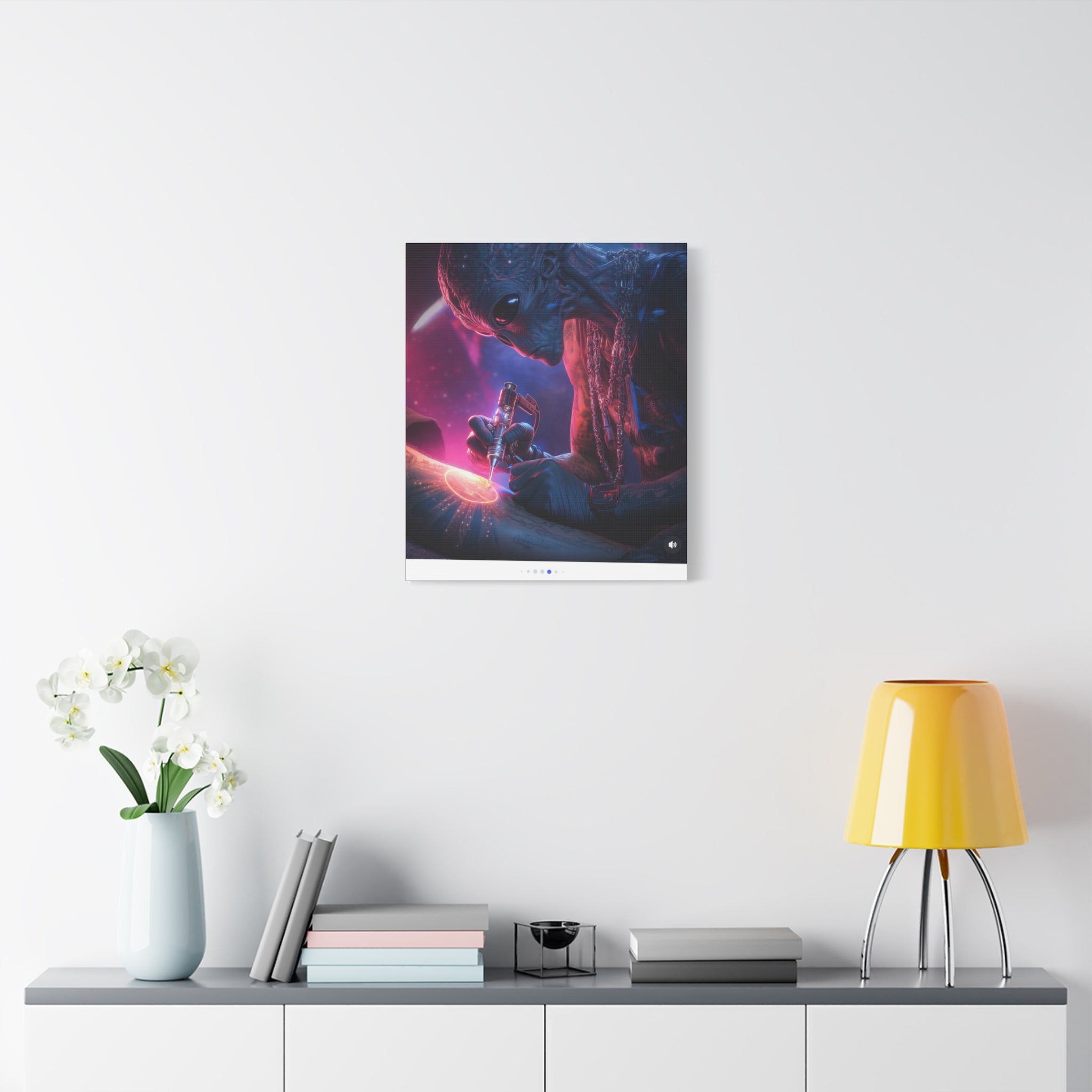 Alien Artist Canvas Print — Neon Sci‑Fi Wall Art