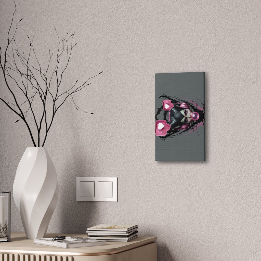 Gothic Pop Art Canvas Print — Pink Headphones & Bubblegum Femme