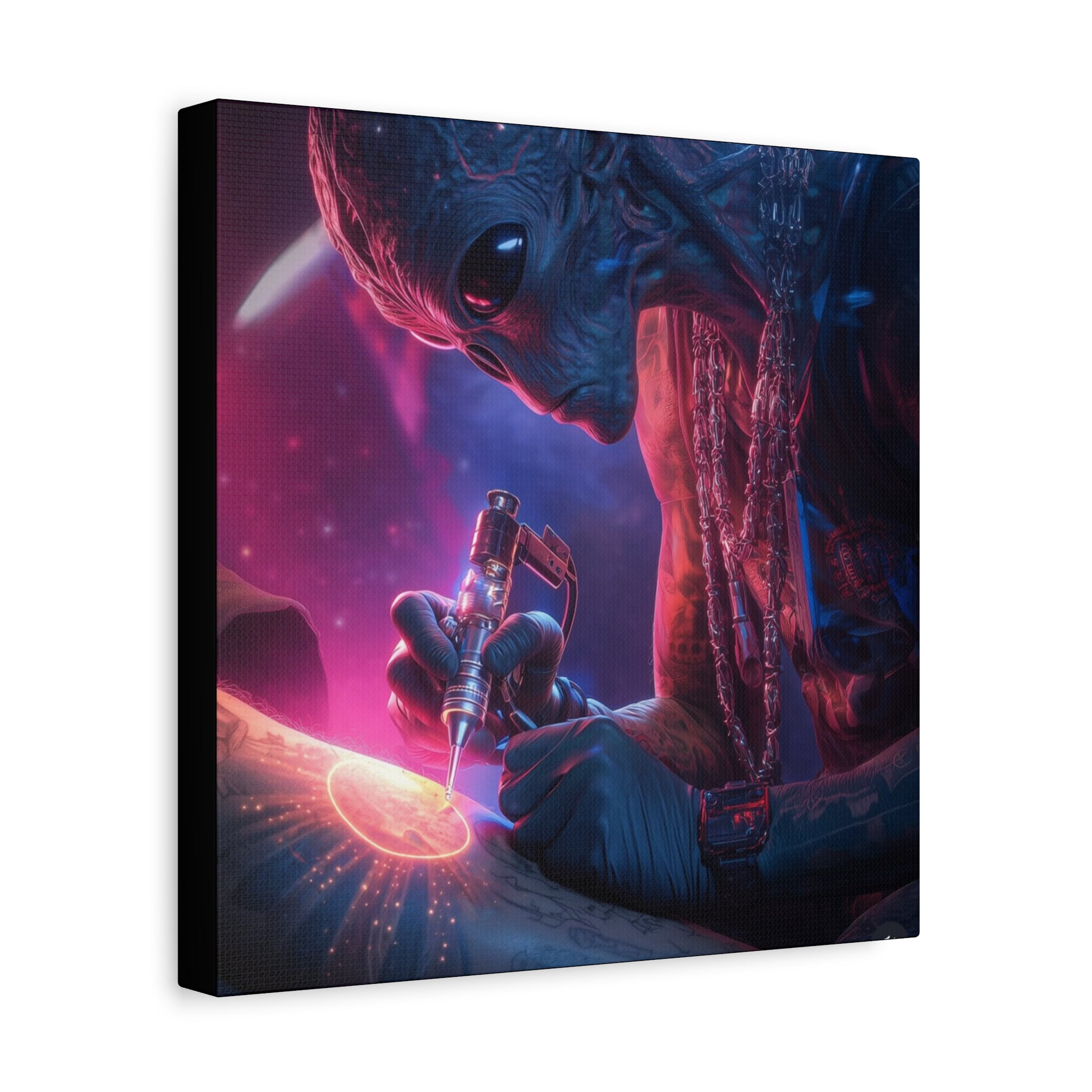 Alien Artist Canvas Print — Neon Sci‑Fi Wall Art