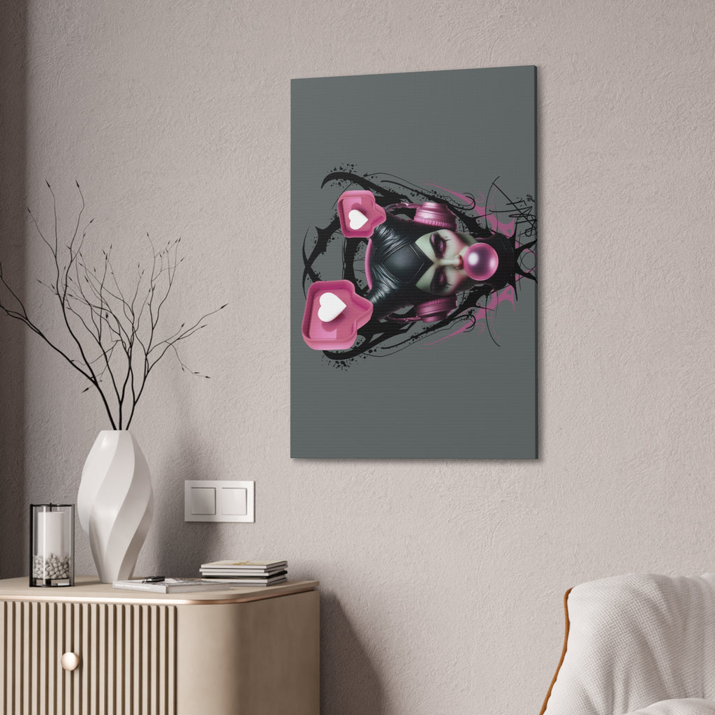 Gothic Pop Art Canvas Print — Pink Headphones & Bubblegum Femme