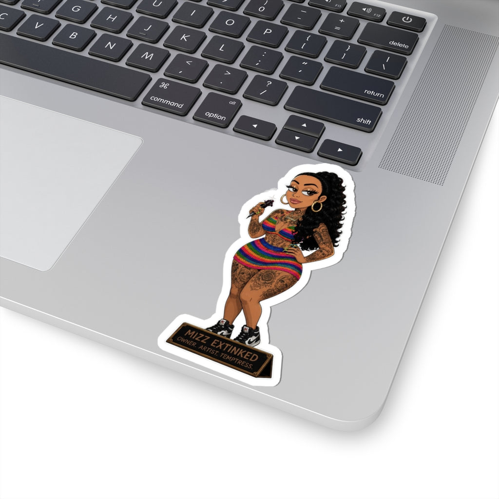 Mizz Extinked Kiss-Cut Sticker — Curvy Tattooed Woman 'Mizz Extinked' Decorative Vinyl Decal