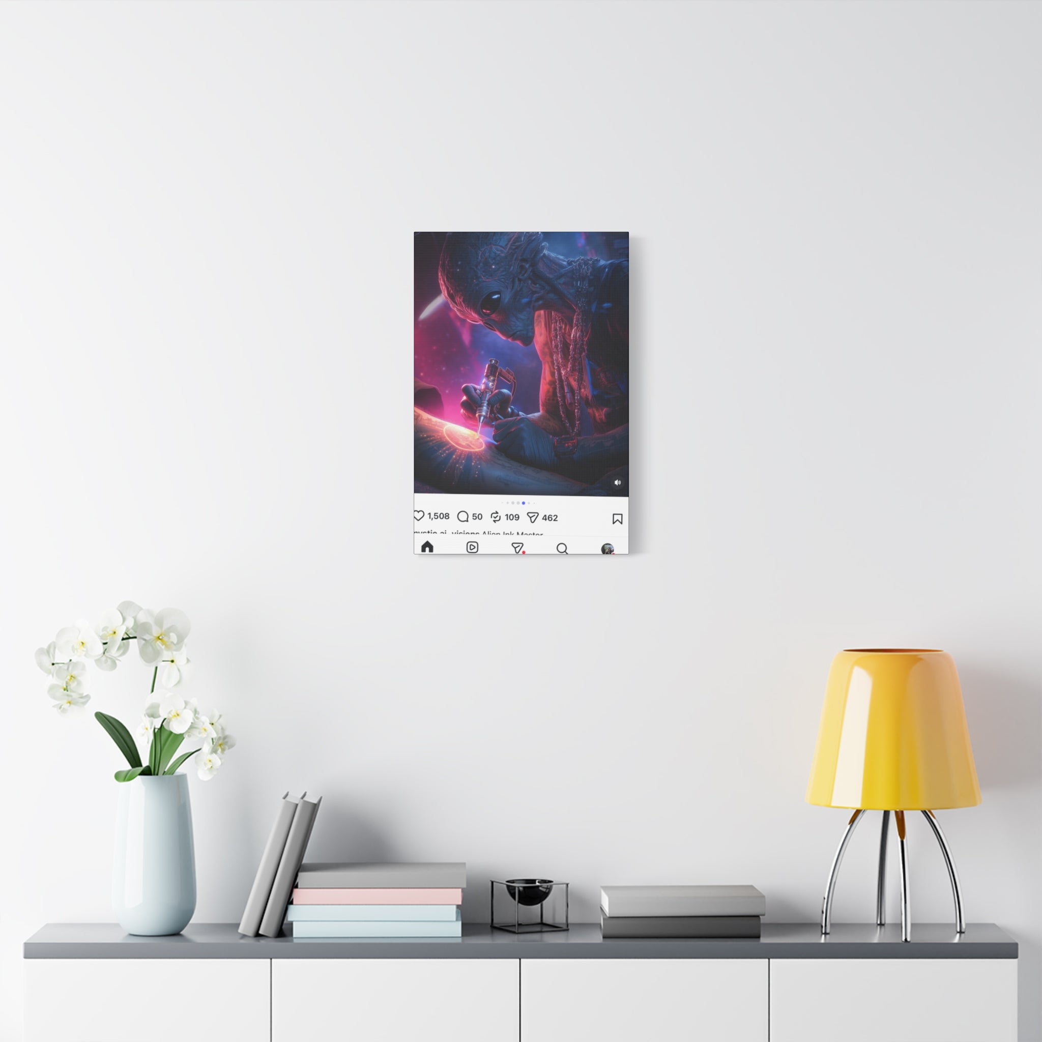 Alien Artist Canvas Print — Neon Sci‑Fi Wall Art