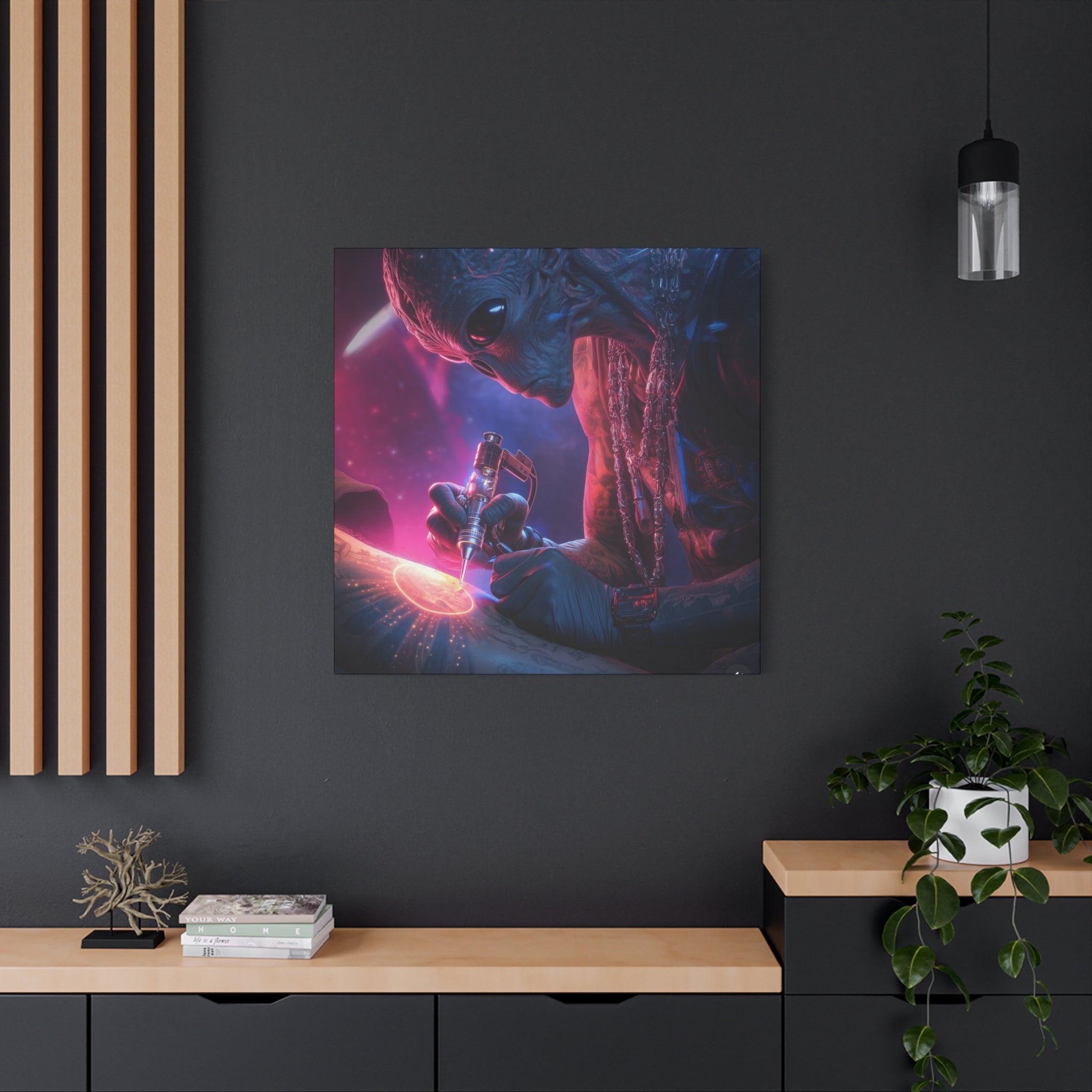 Alien Artist Canvas Print — Neon Sci‑Fi Wall Art