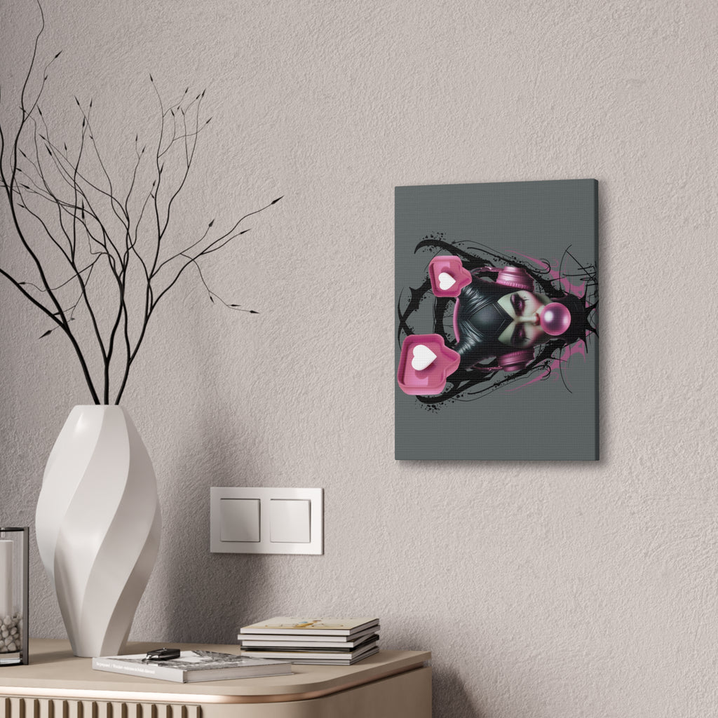 Gothic Pop Art Canvas Print — Pink Headphones & Bubblegum Femme