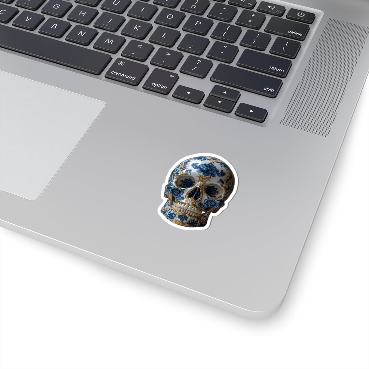 Blue Floral Porcelain Skull Sticker