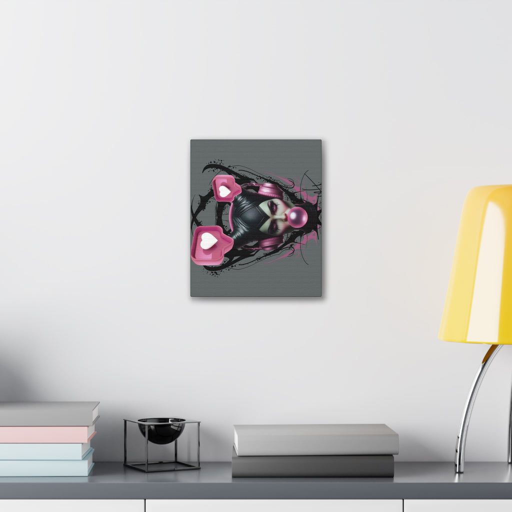 Gothic Pop Art Canvas Print — Pink Headphones & Bubblegum Femme