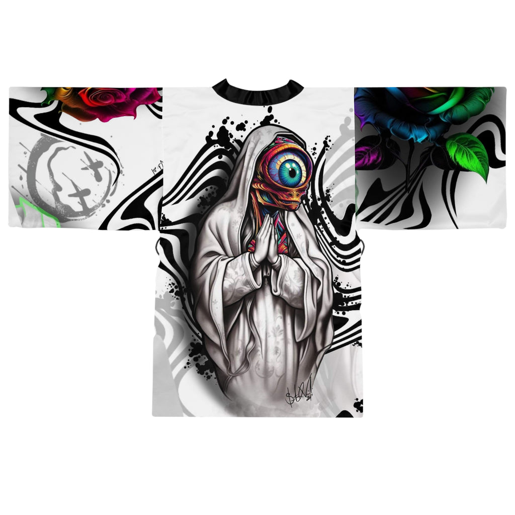 Psychedelic Kimono Robe — Colorful Surreal Rose & Hand Graphic by Artist Mizz Extinked