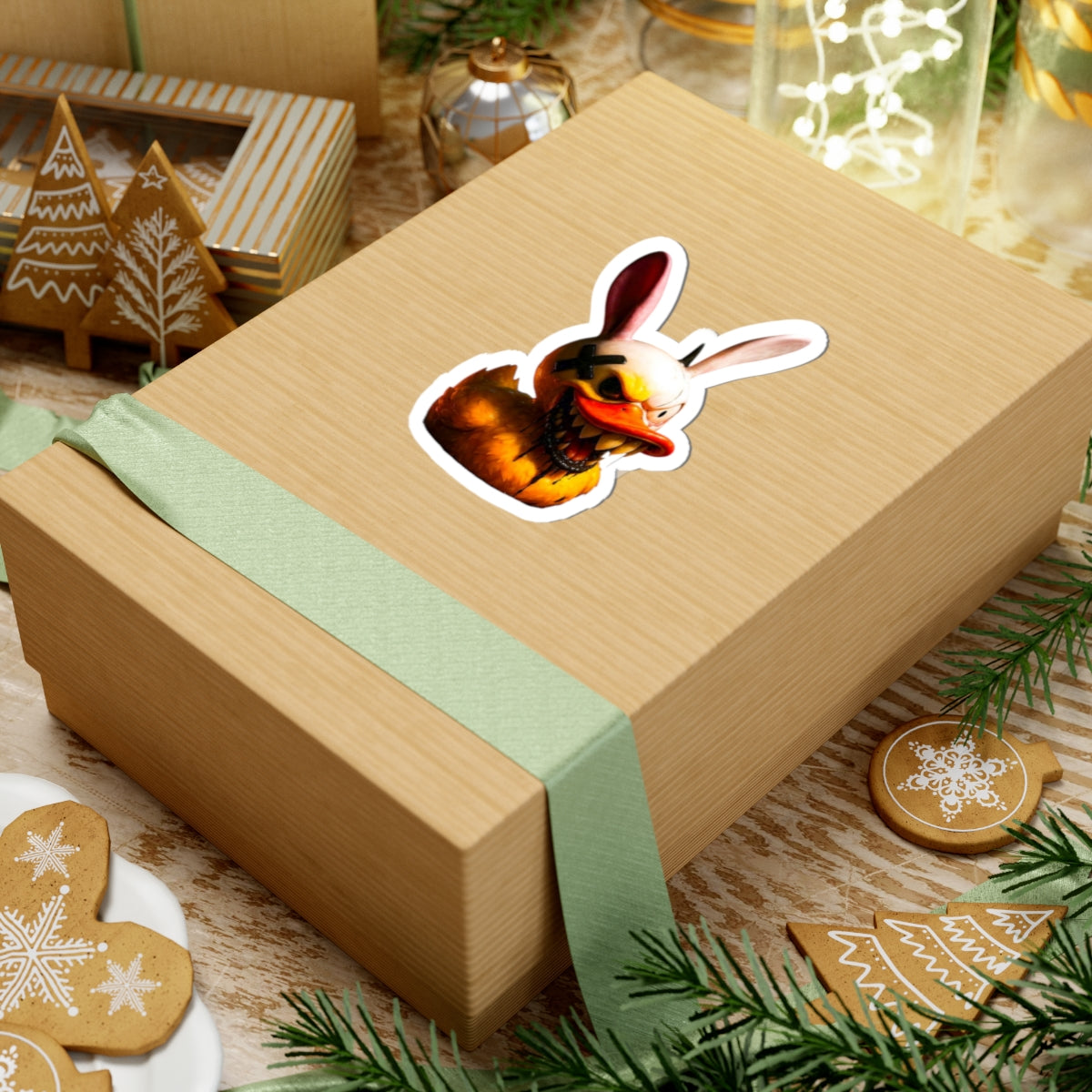 Creepy Bunny Duck Kiss-Cut Sticker — Horror Cartoon Laptop Decal