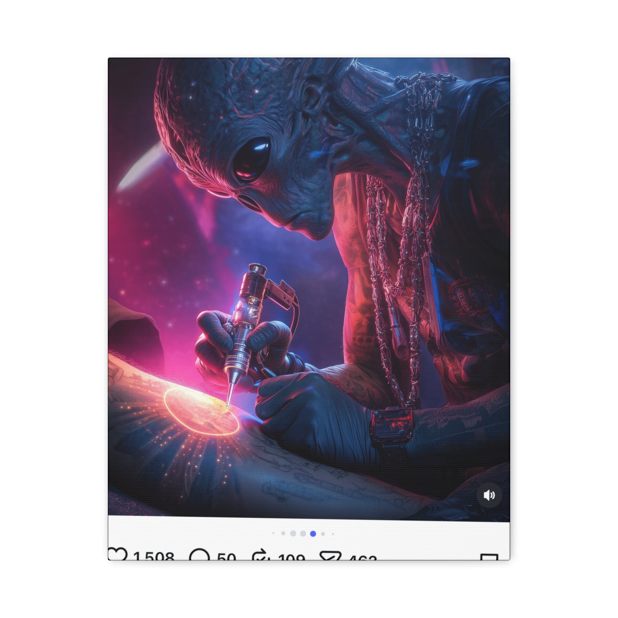 Alien Artist Canvas Print — Neon Sci‑Fi Wall Art