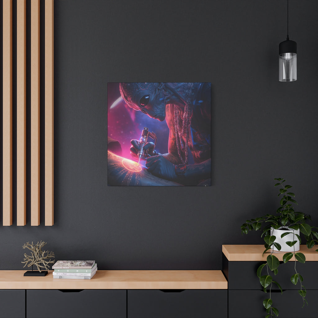 Alien Artist Canvas Print — Neon Sci‑Fi Wall Art