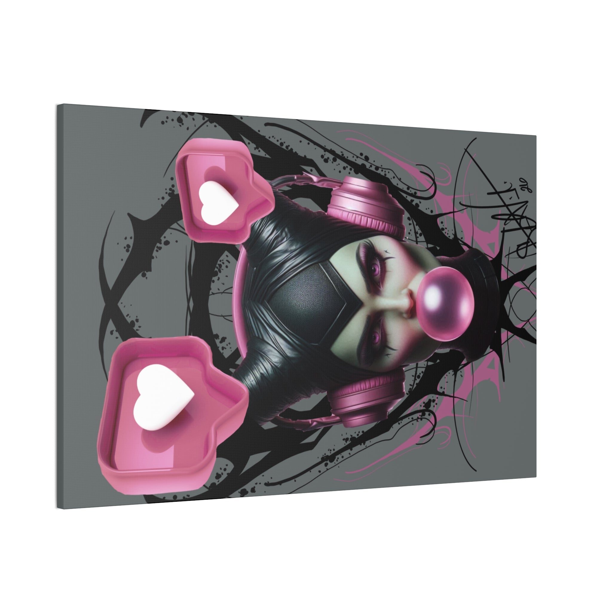 Gothic Pop Art Canvas Print — Pink Headphones & Bubblegum Femme
