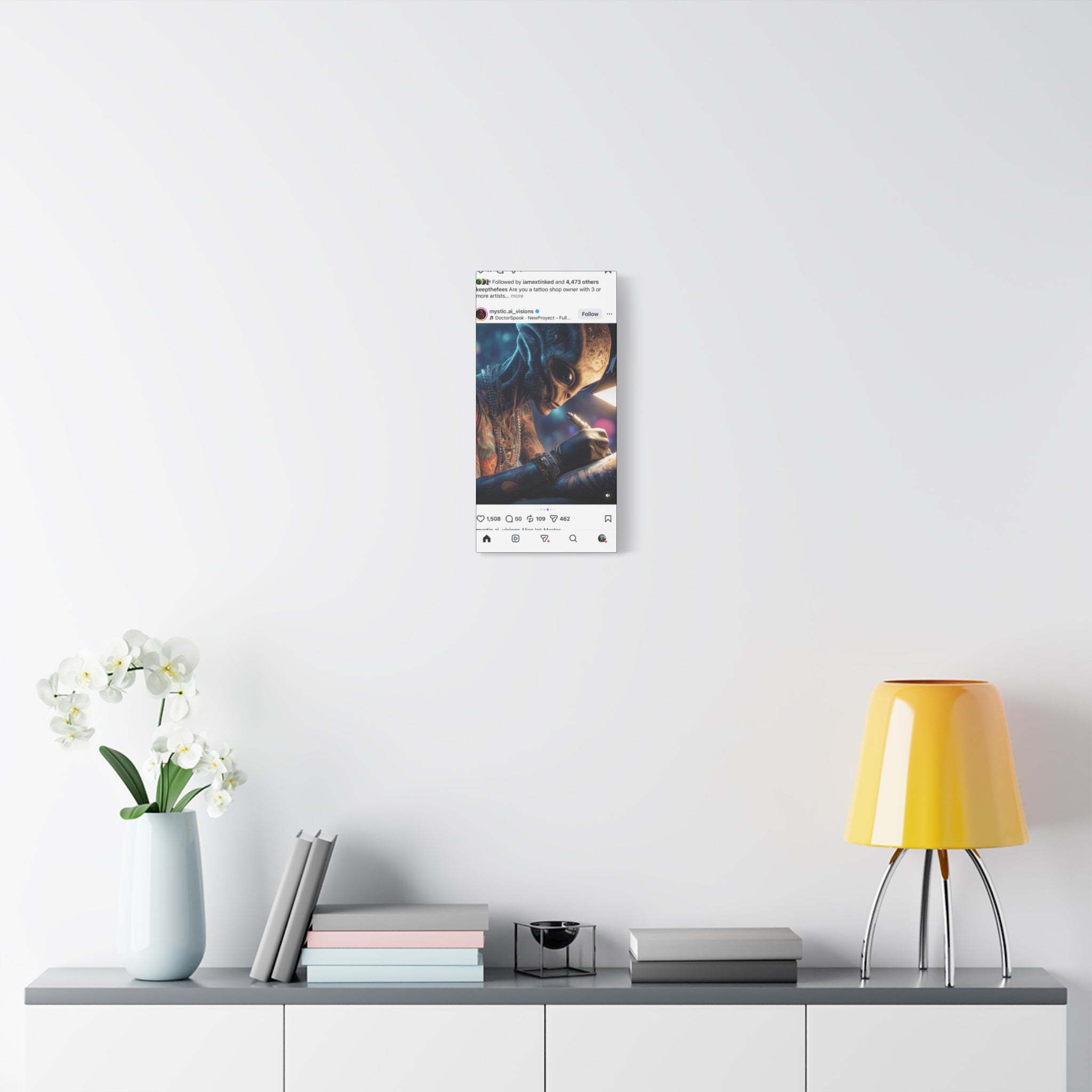 Alien Tattoo Artist Canvas Print — Matte Stretched Wall Art