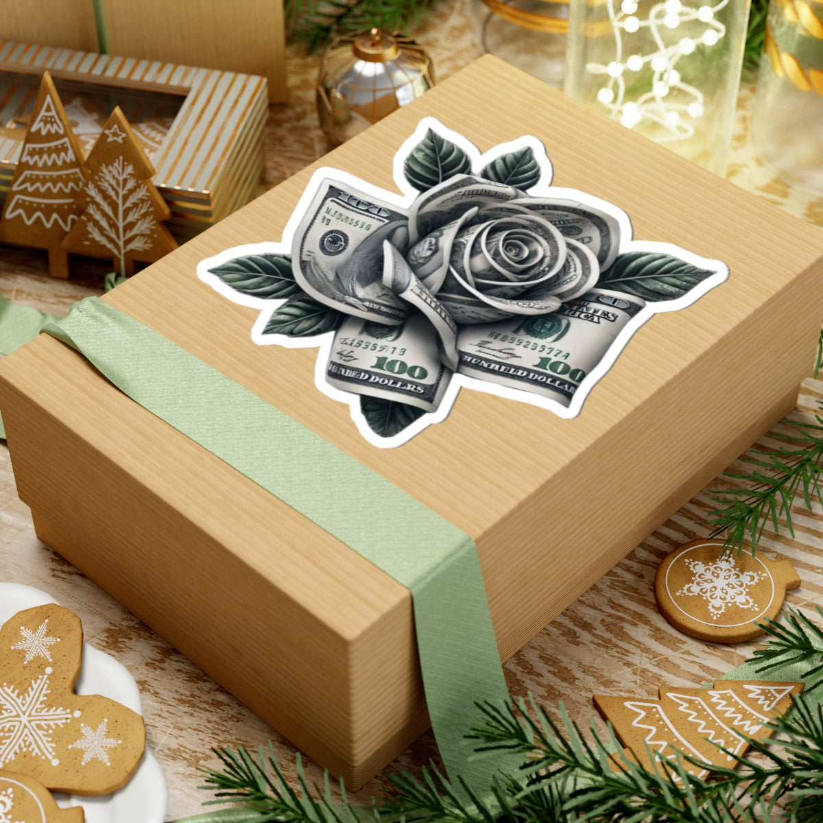 Money Rose Sticker — Kiss-Cut Vinyl Cash Rose Laptop Decal
