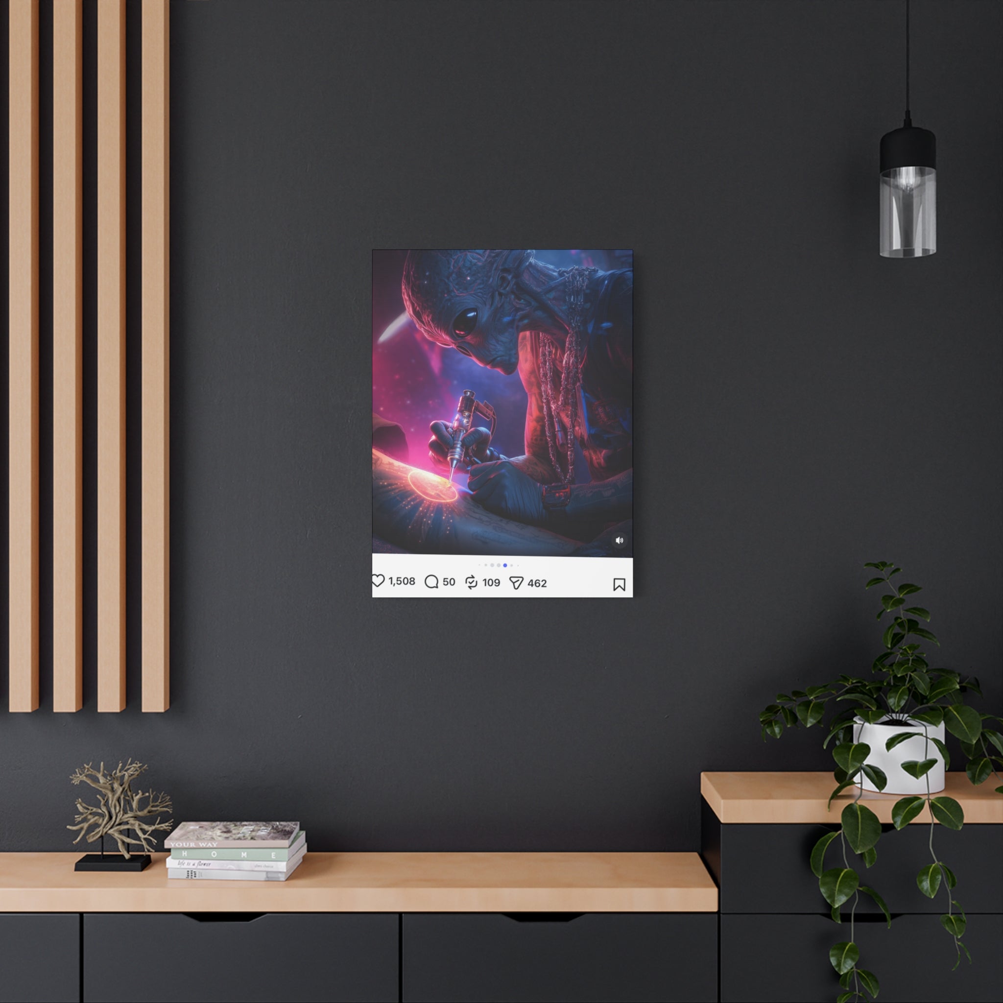 Alien Artist Canvas Print — Neon Sci‑Fi Wall Art