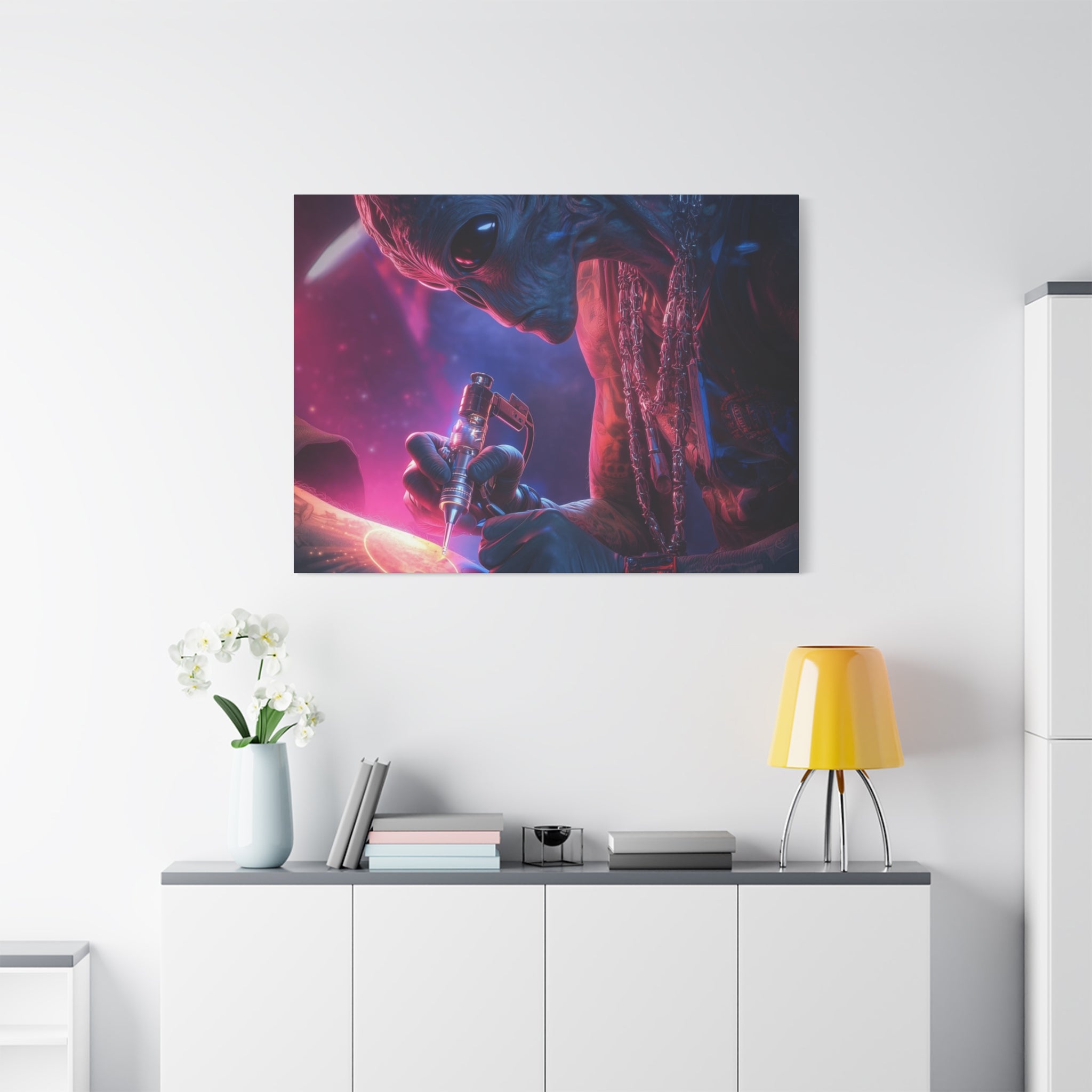 Alien Artist Canvas Print — Neon Sci‑Fi Wall Art