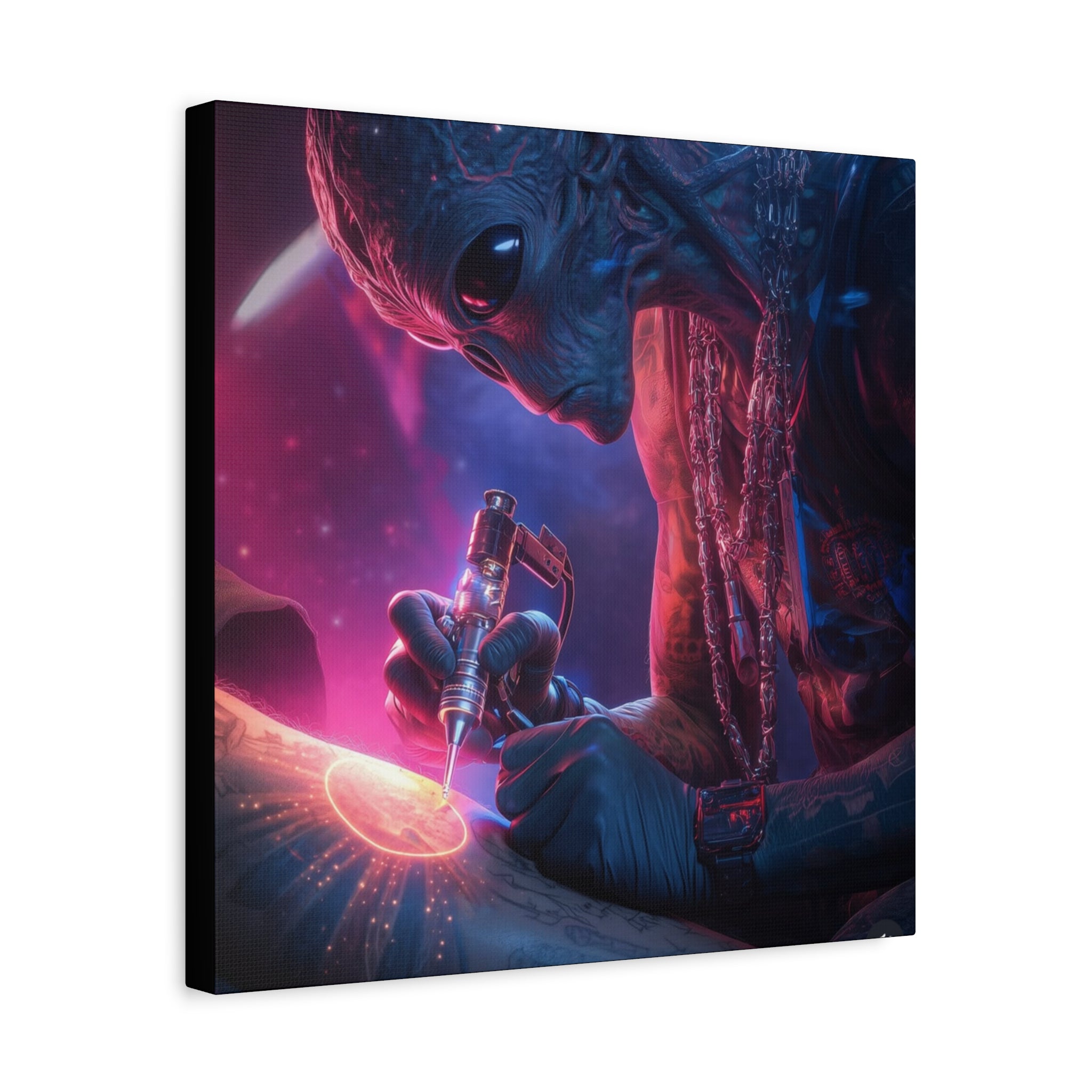 Alien Artist Canvas Print — Neon Sci‑Fi Wall Art