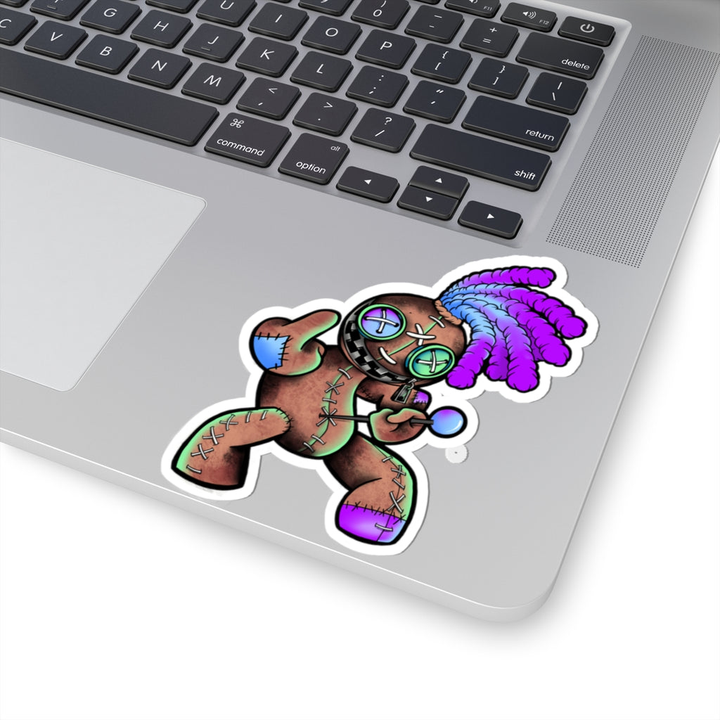 Voodoo Doll Sticker — Colorful Tribal Patch Kiss-Cut Laptop Decal