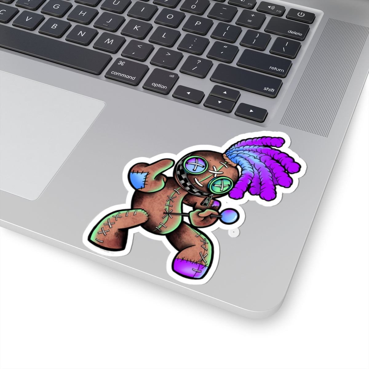 Voodoo Doll Sticker — Colorful Tribal Patch Kiss-Cut Laptop Decal