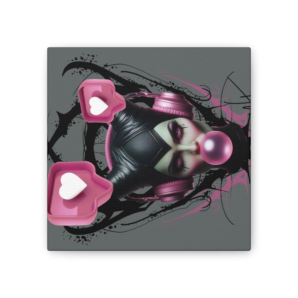 Gothic Pop Art Canvas Print — Pink Headphones & Bubblegum Femme
