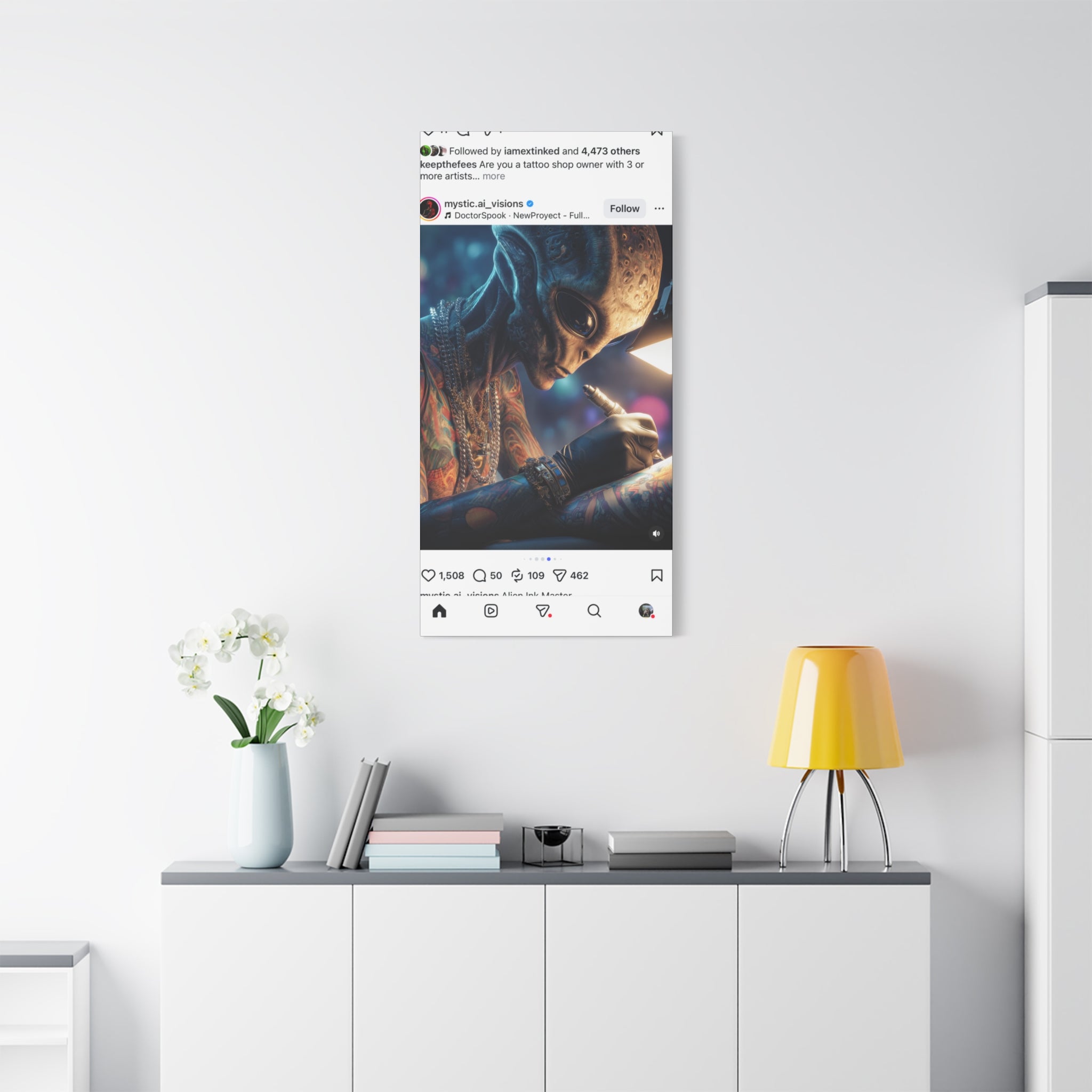 Alien Tattoo Artist Canvas Print — Matte Stretched Wall Art